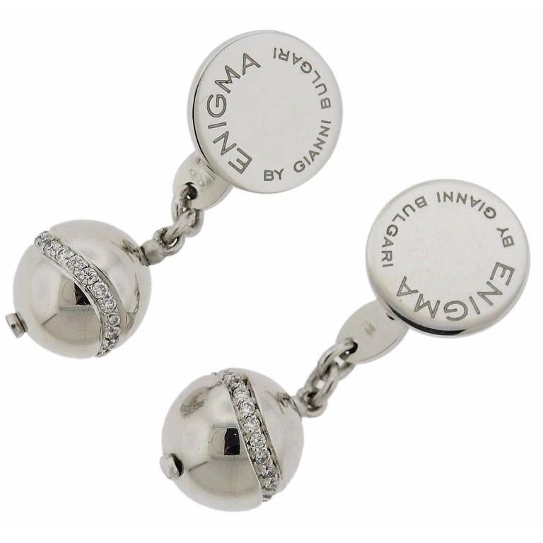 G. Bulgari Enigma Diamond Gold Ball Cufflinks - Oak Gem