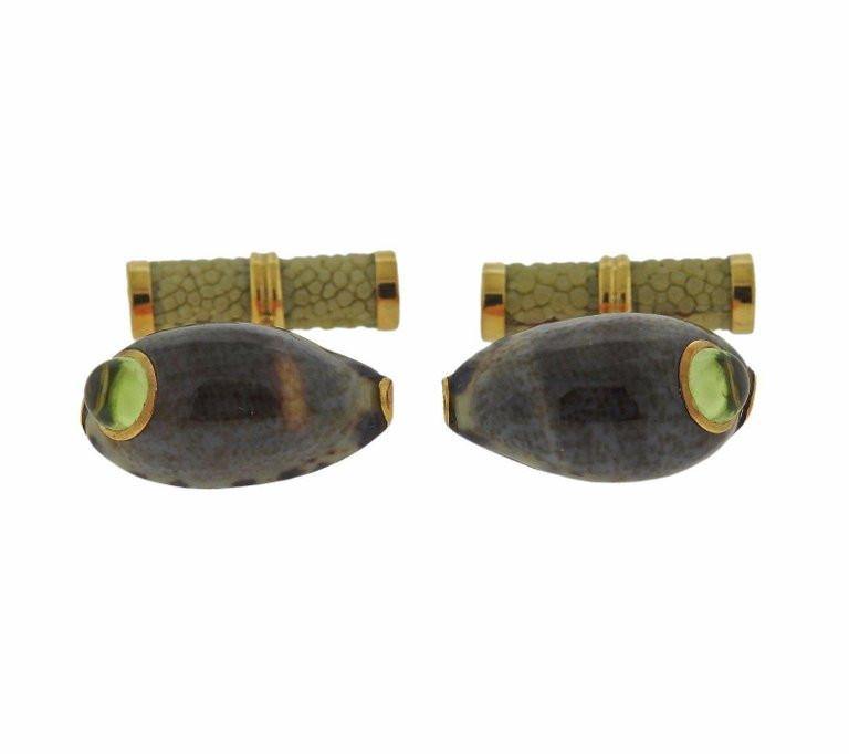 Trianon Gold Shell Peridot Cufflinks - Oak Gem