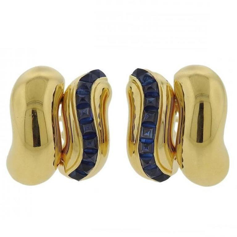 Seaman Schepps Sugarloaf Sapphire Gold Earrings - Oak Gem