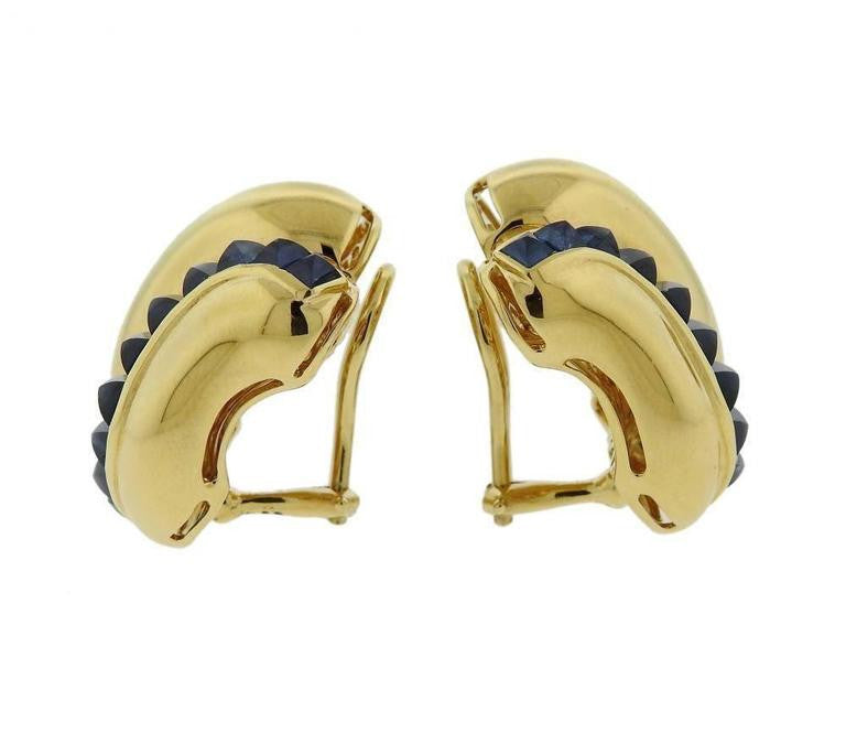 Seaman Schepps Sugarloaf Sapphire Gold Earrings - Oak Gem