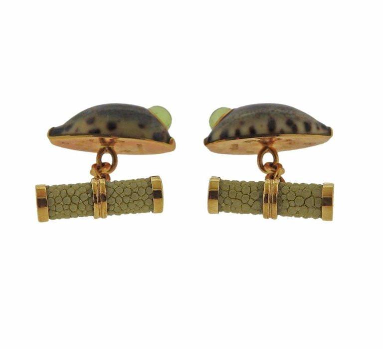 Trianon Gold Shell Peridot Cufflinks - Oak Gem