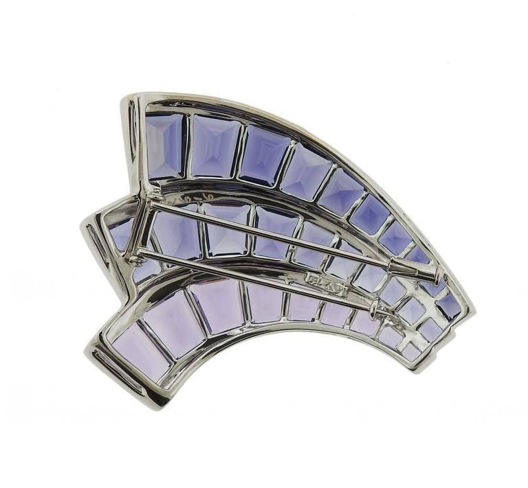Seaman Schepps Large Iolite Amethyst Gold Fan Brooch Set - Oak Gem
