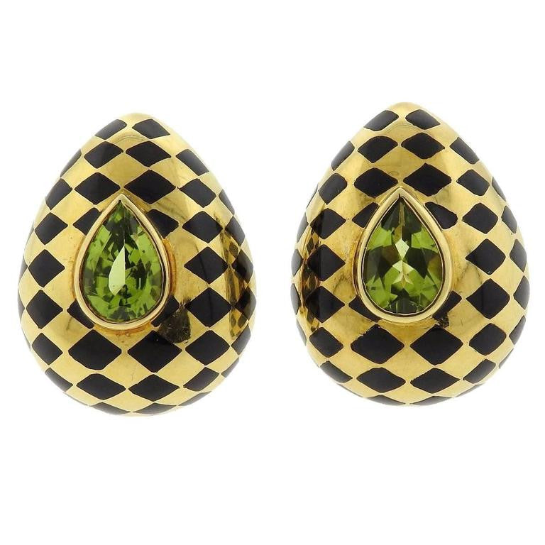 Angela Cummings Gold Peridot Jade Inlay Earrings - Oakgem.com