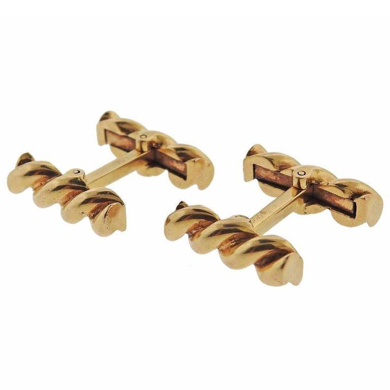 Mid Century Cartier Gold Twist Bar Cufflinks - Oak Gem