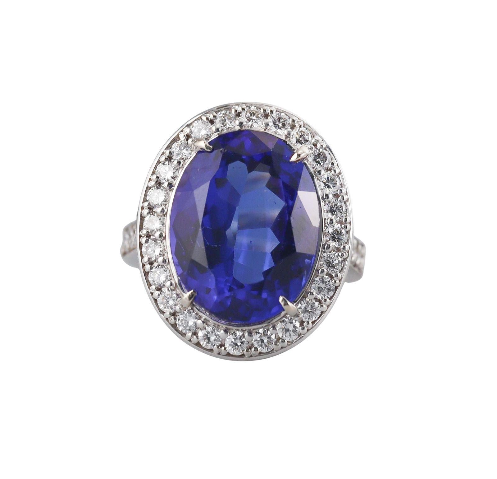 10.76ct Tanzanite Diamond Gold Cocktail Ring