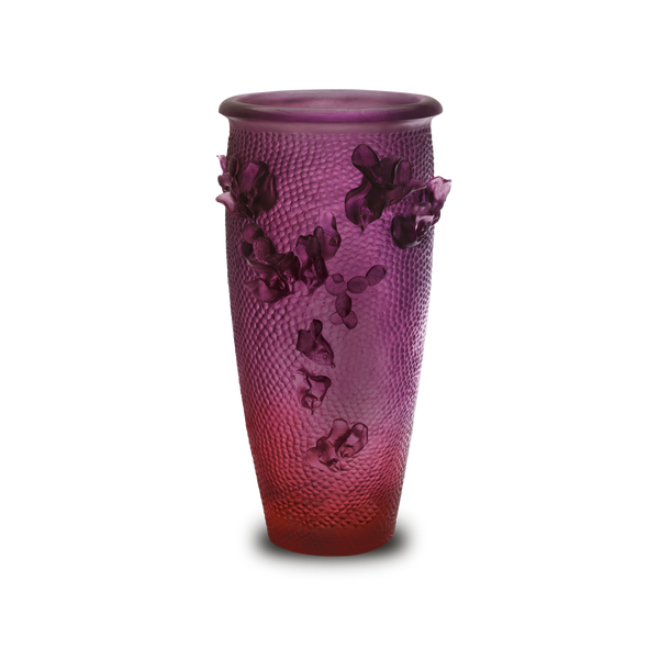 Brand New Daum Crystal Jardin Imaginaire Magnum Violet Red Vase 05412-1