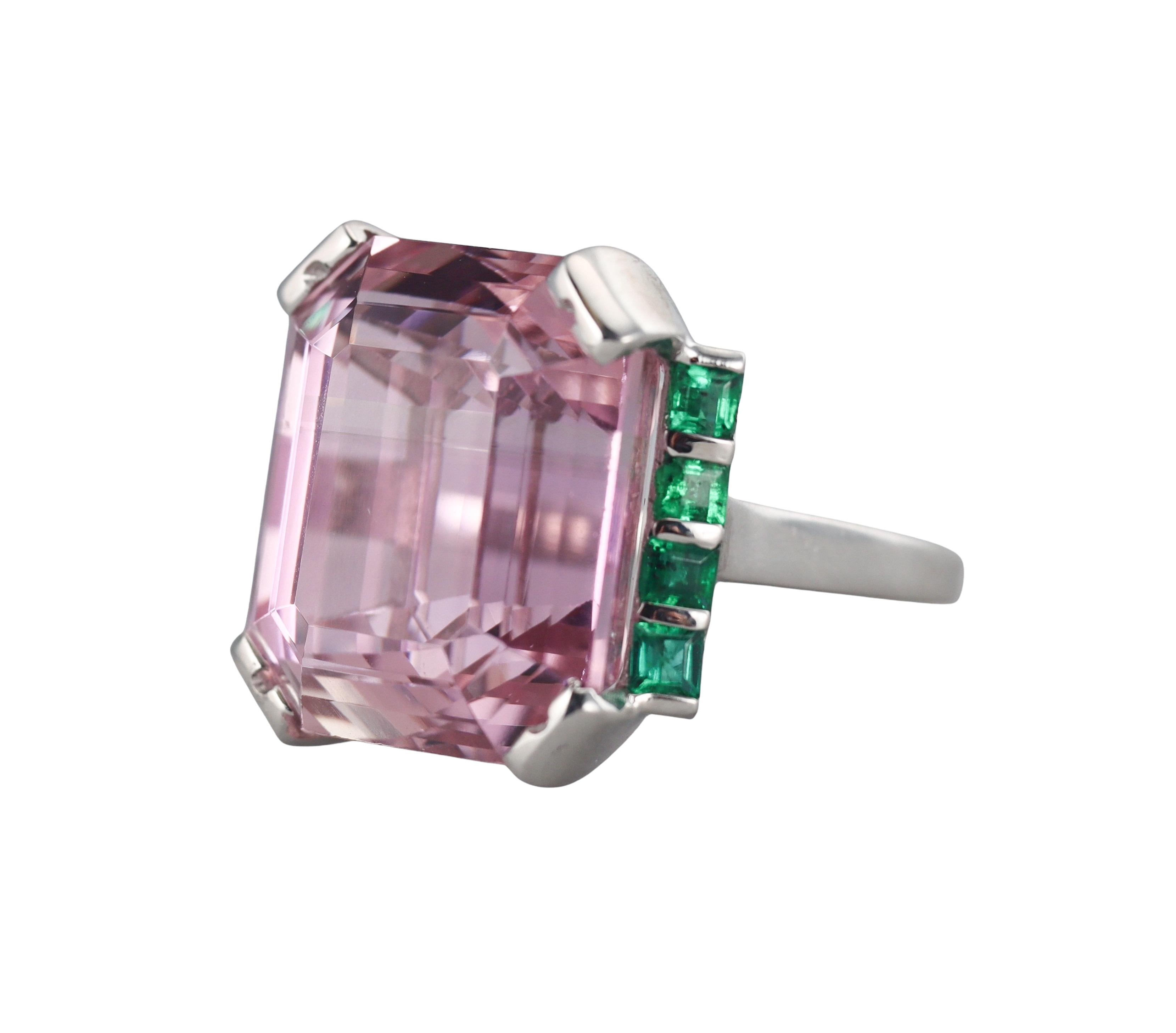45 Carat Kunzite Emerald Platinum Cocktail Ring