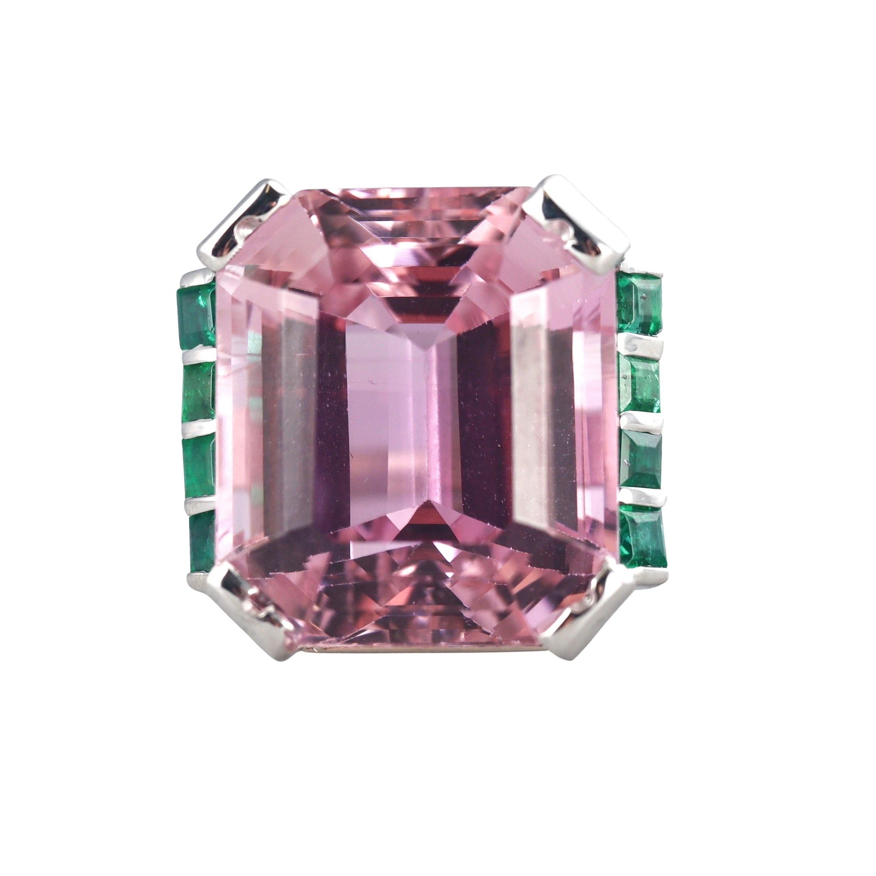 45 Carat Kunzite Emerald Platinum Cocktail Ring