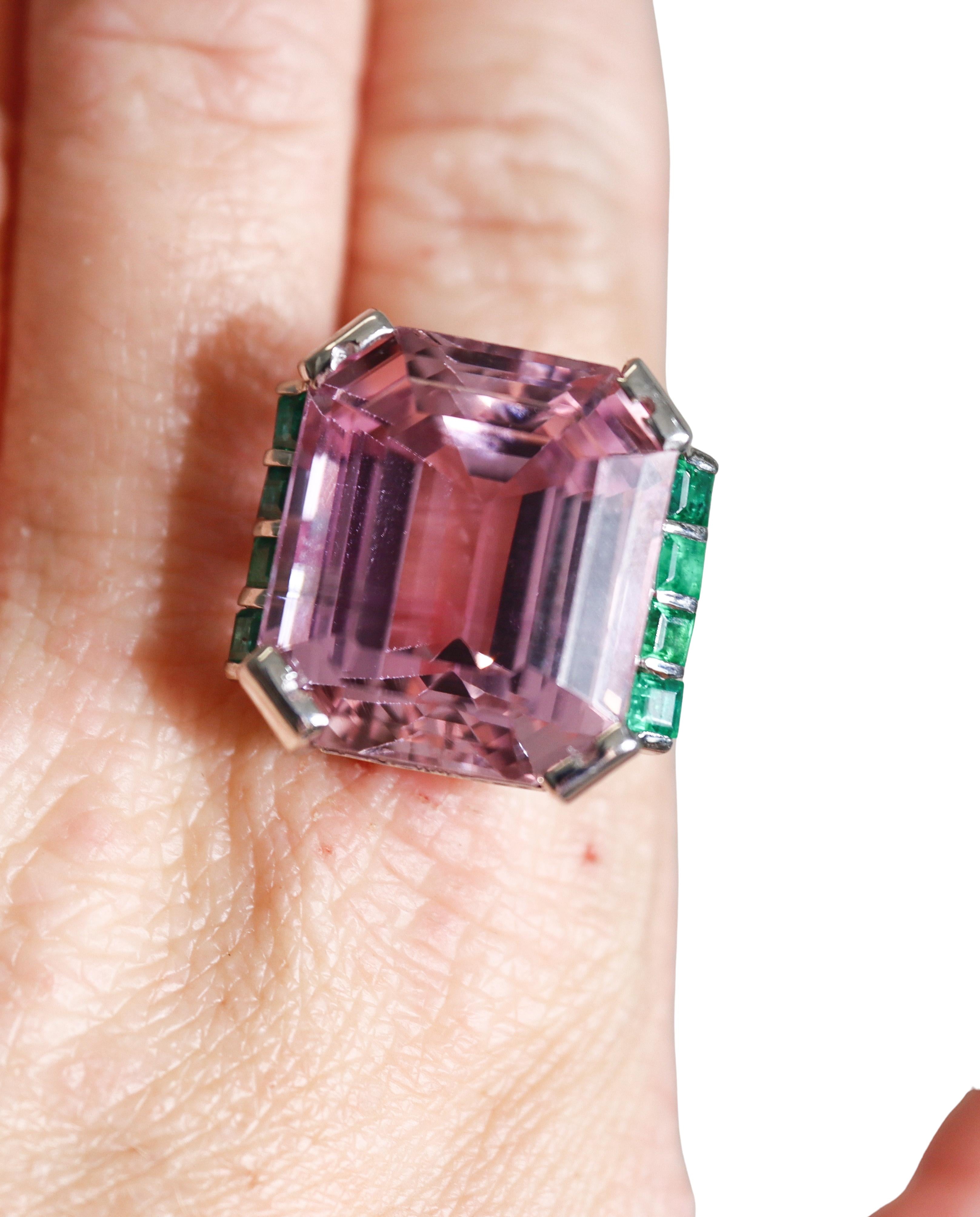 45 Carat Kunzite Emerald Platinum Cocktail Ring