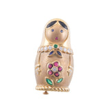 Fred Paris Diamond Emerald Ruby Gold Nesting Doll Matryoshka Brooch