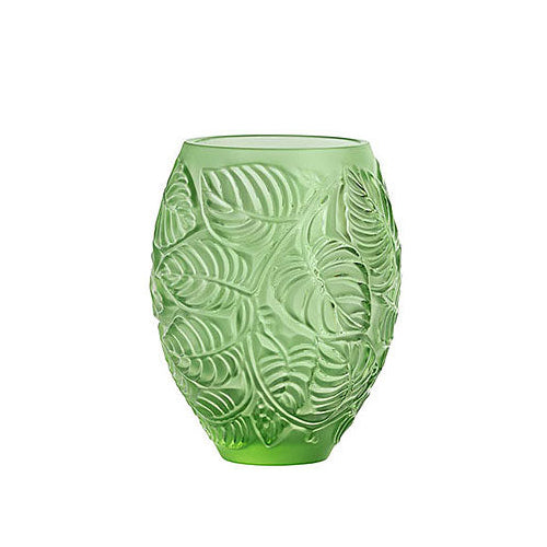 New Old Stock Lalique Feuilles Vase Green Y082