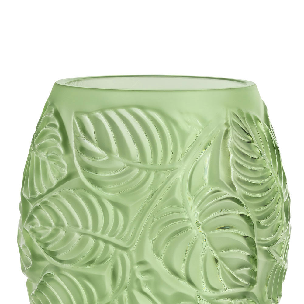 New Old Stock Lalique Feuilles Vase Green Y082