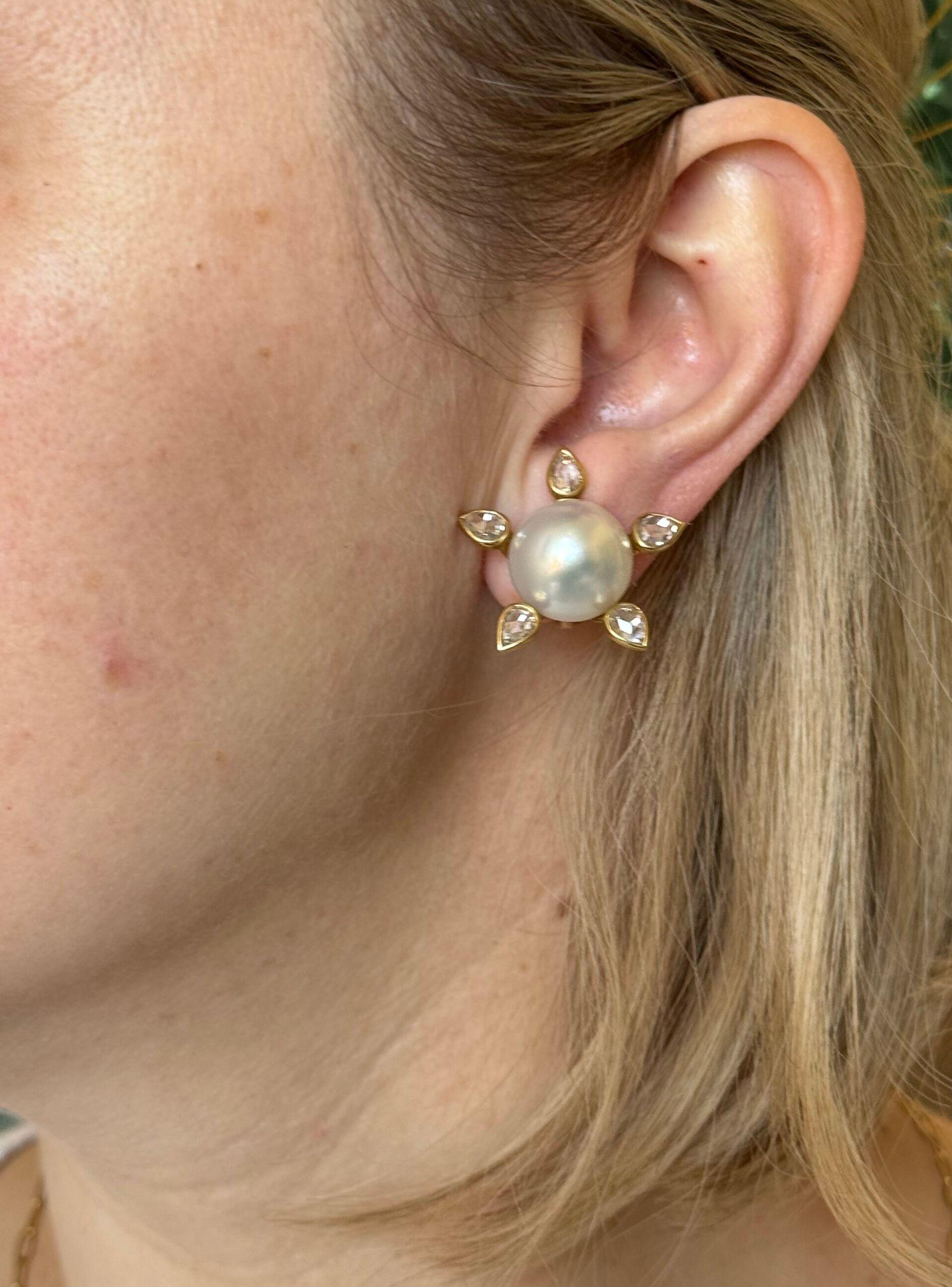 South Sea Pearl Diamond Gold Earrings