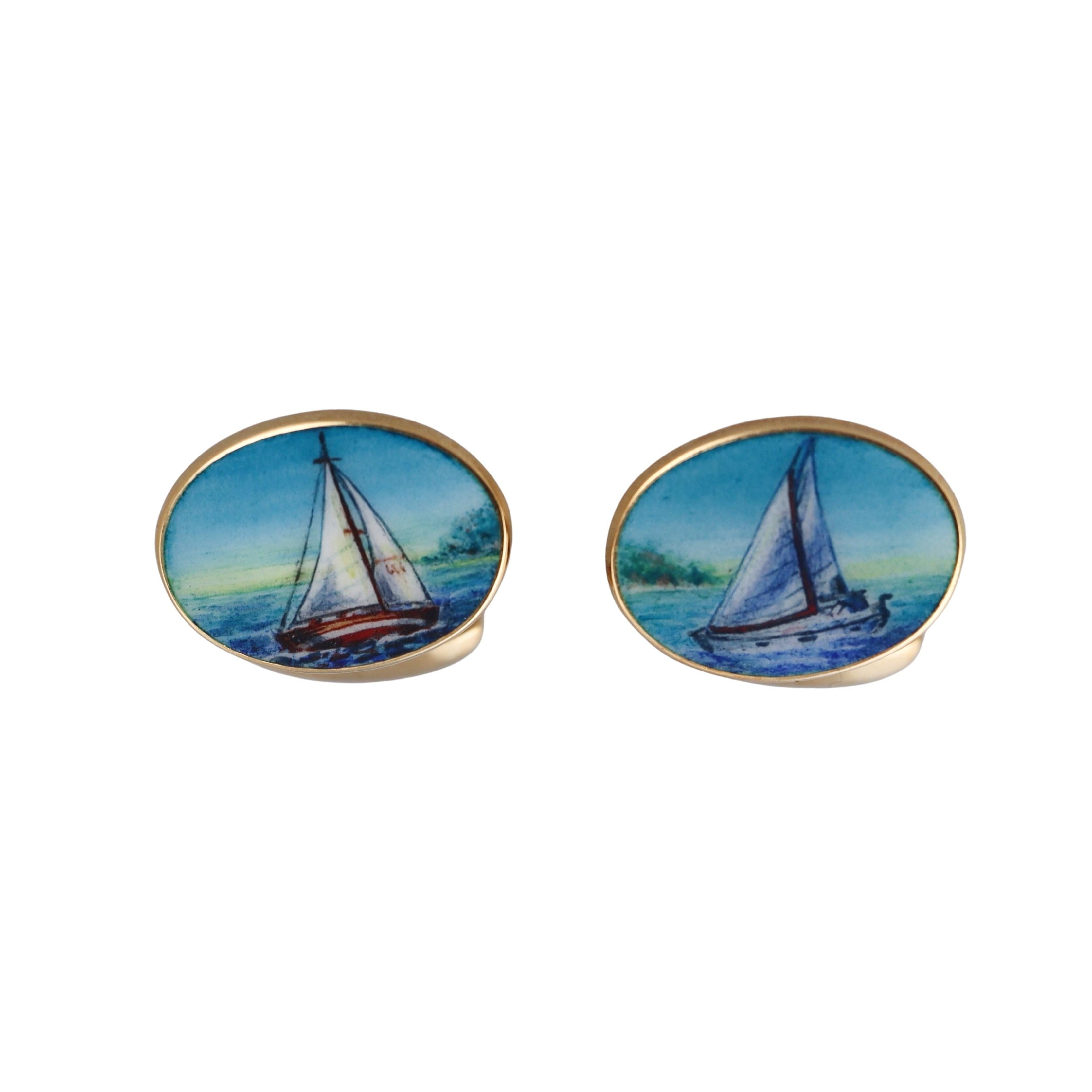 Deakin & Francis Enamel Gold Sailboat Cufflinks