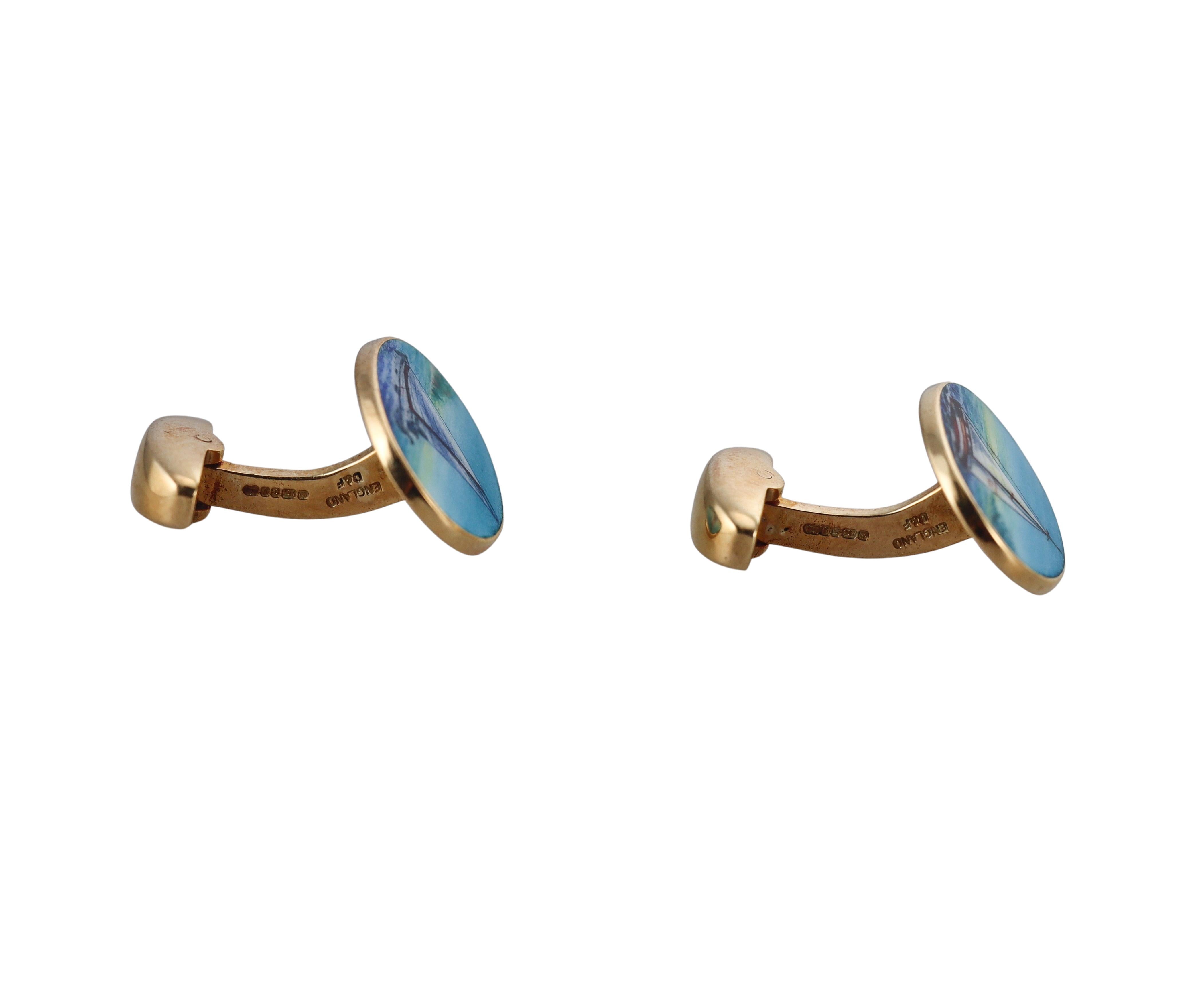Deakin & Francis Enamel Gold Sailboat Cufflinks