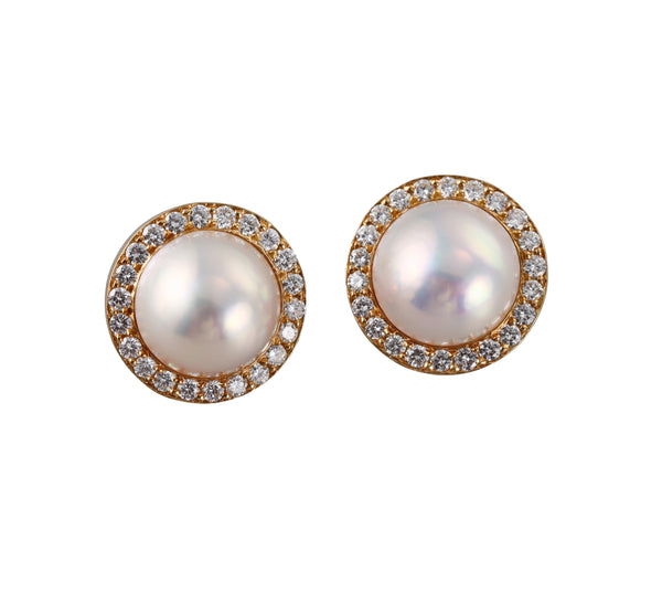 Diamond Mabe Pearl Yellow Gold Earrings