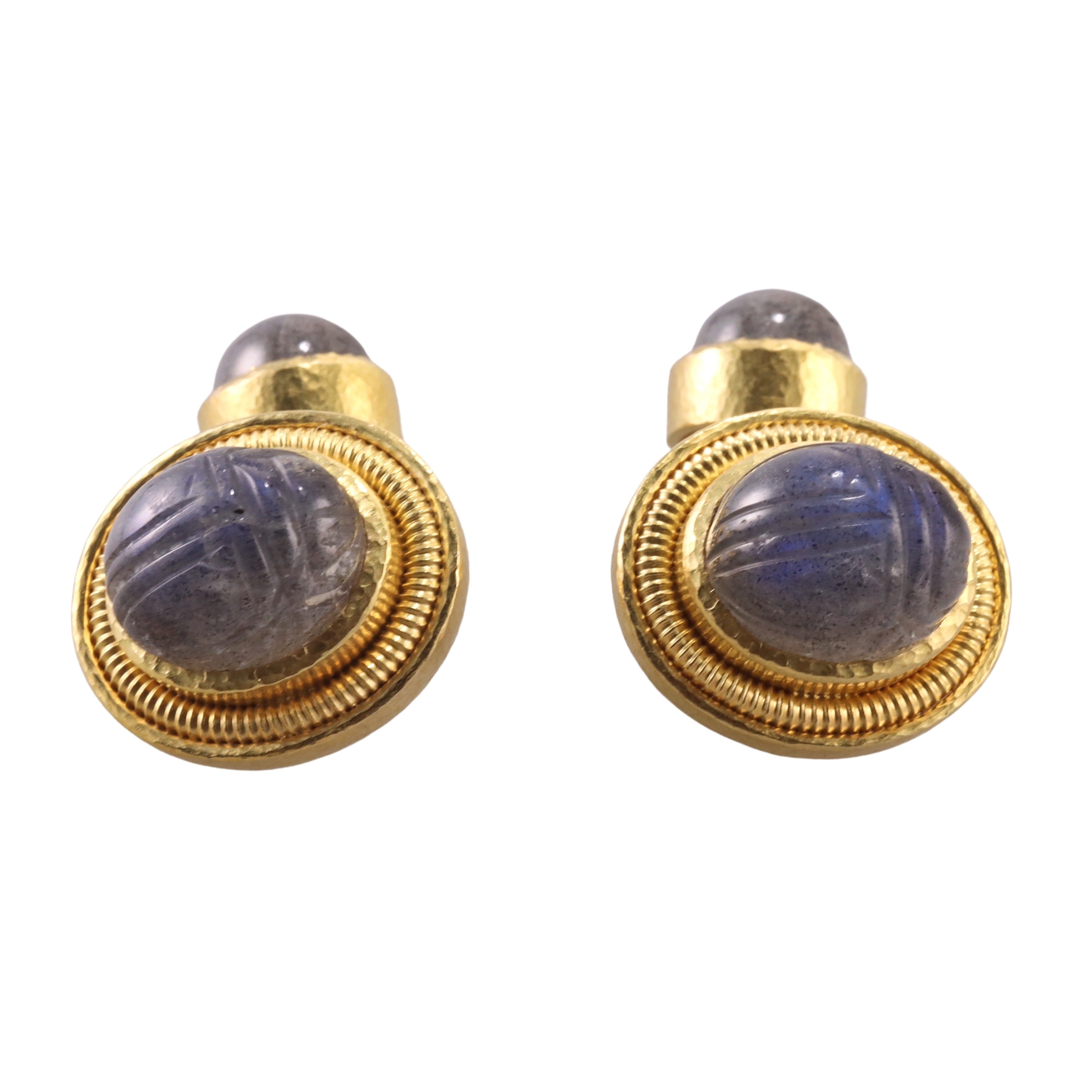 Elizabeth Locke Labradorite Scarab Gold Cufflinks