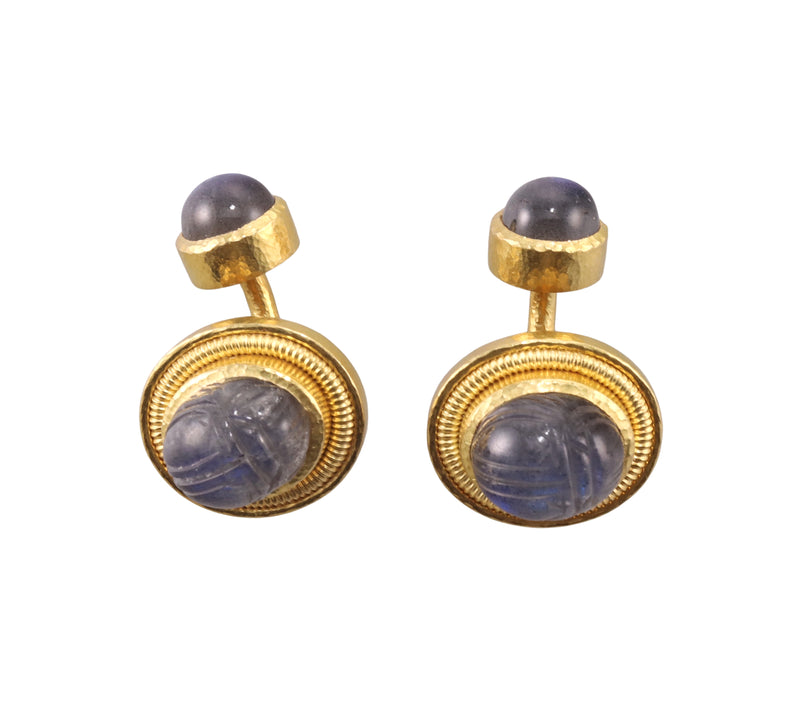 Elizabeth Locke Labradorite Scarab Gold Cufflinks