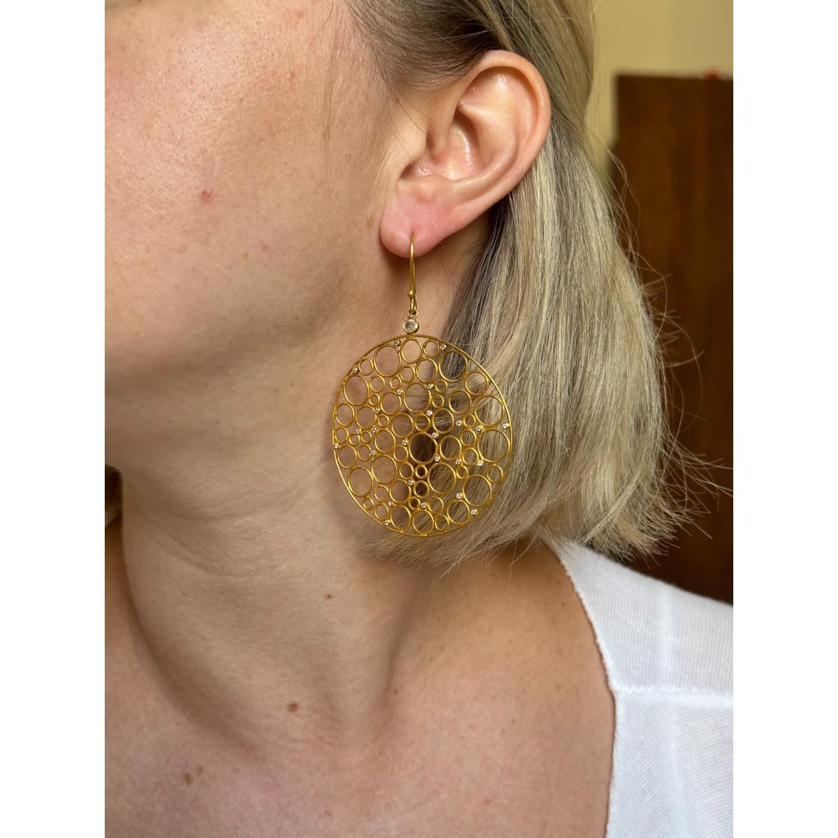 Diamond Gold Open Circle Drop Earrings
