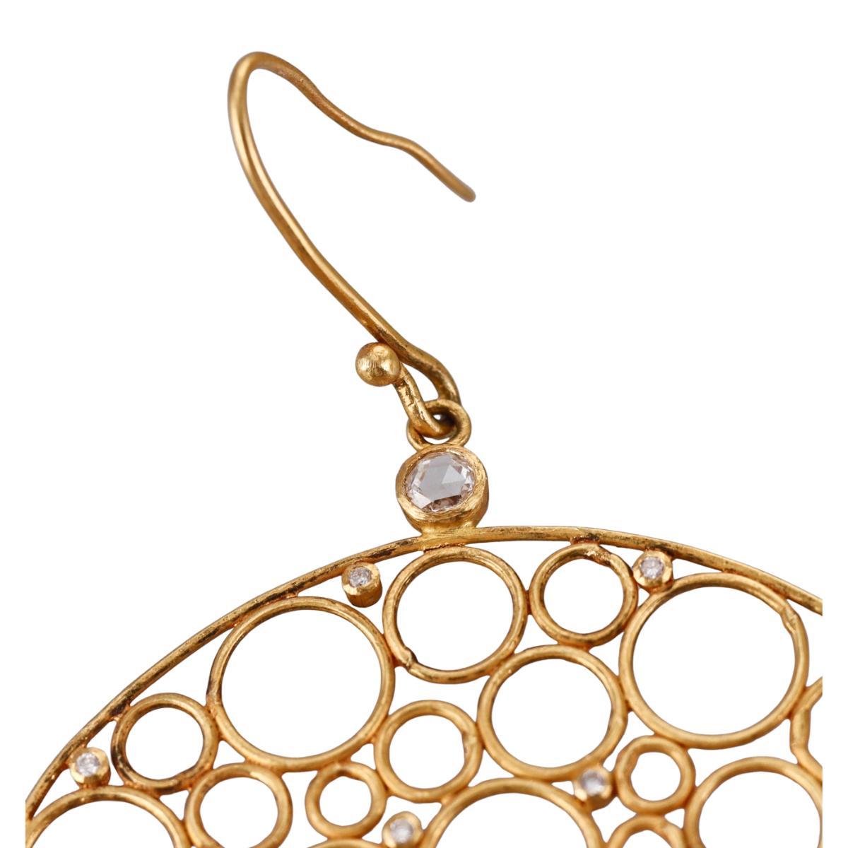 Diamond Gold Open Circle Drop Earrings