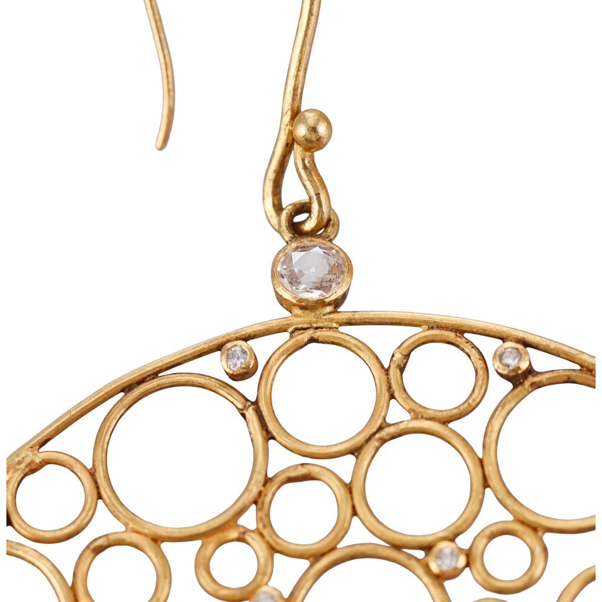 Diamond Gold Open Circle Drop Earrings