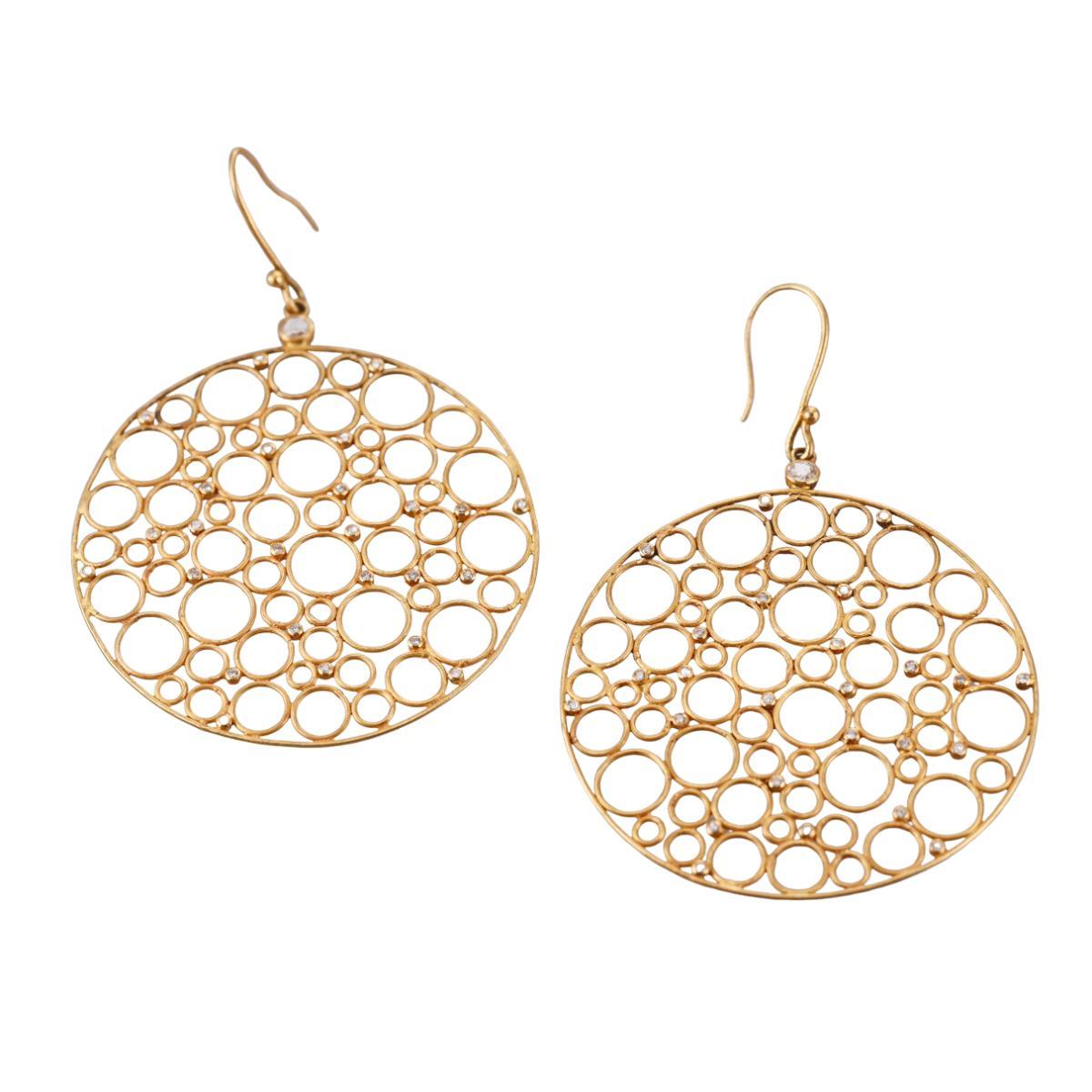 Diamond Gold Open Circle Drop Earrings