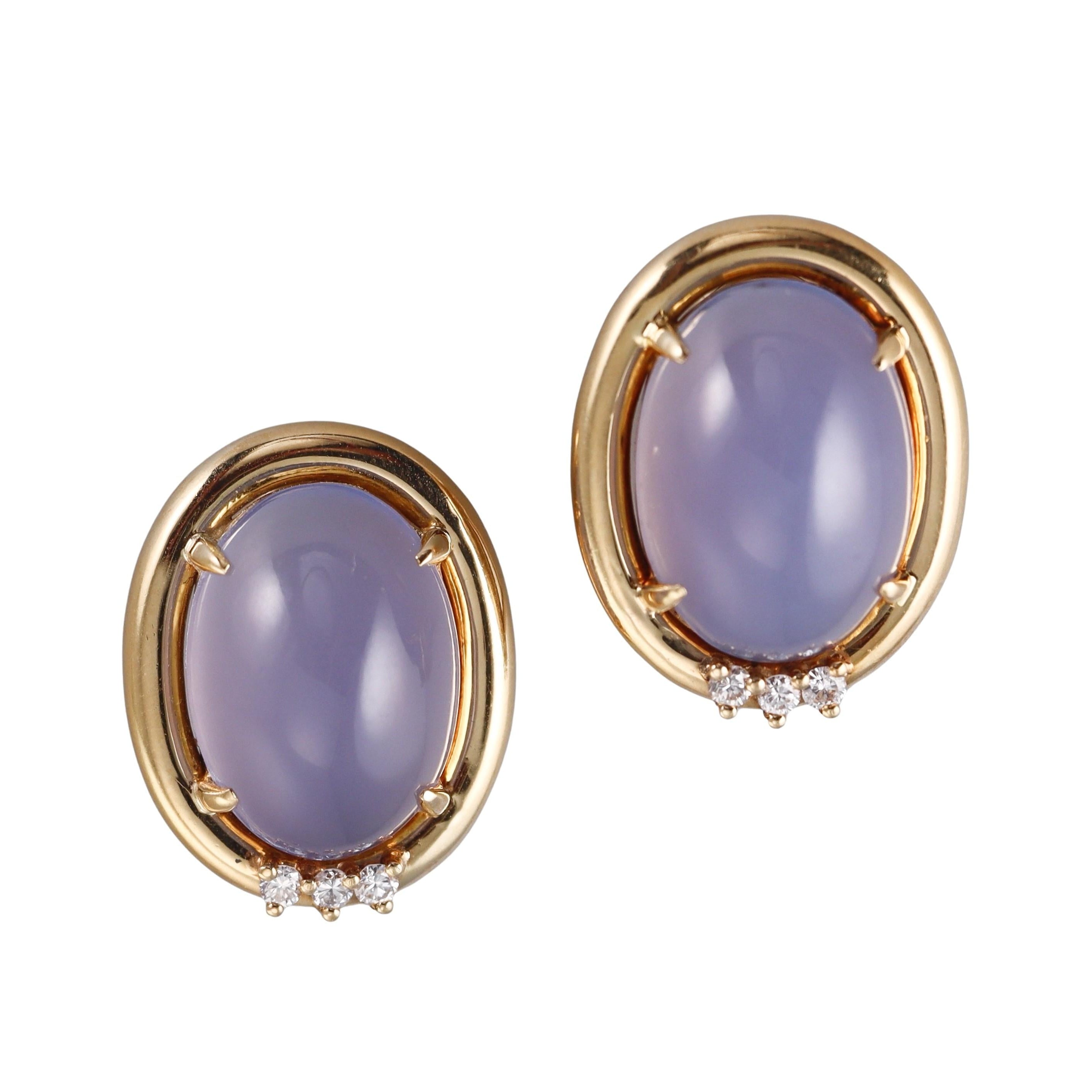 Gump's Chalcedony Diamond Gold Earrings