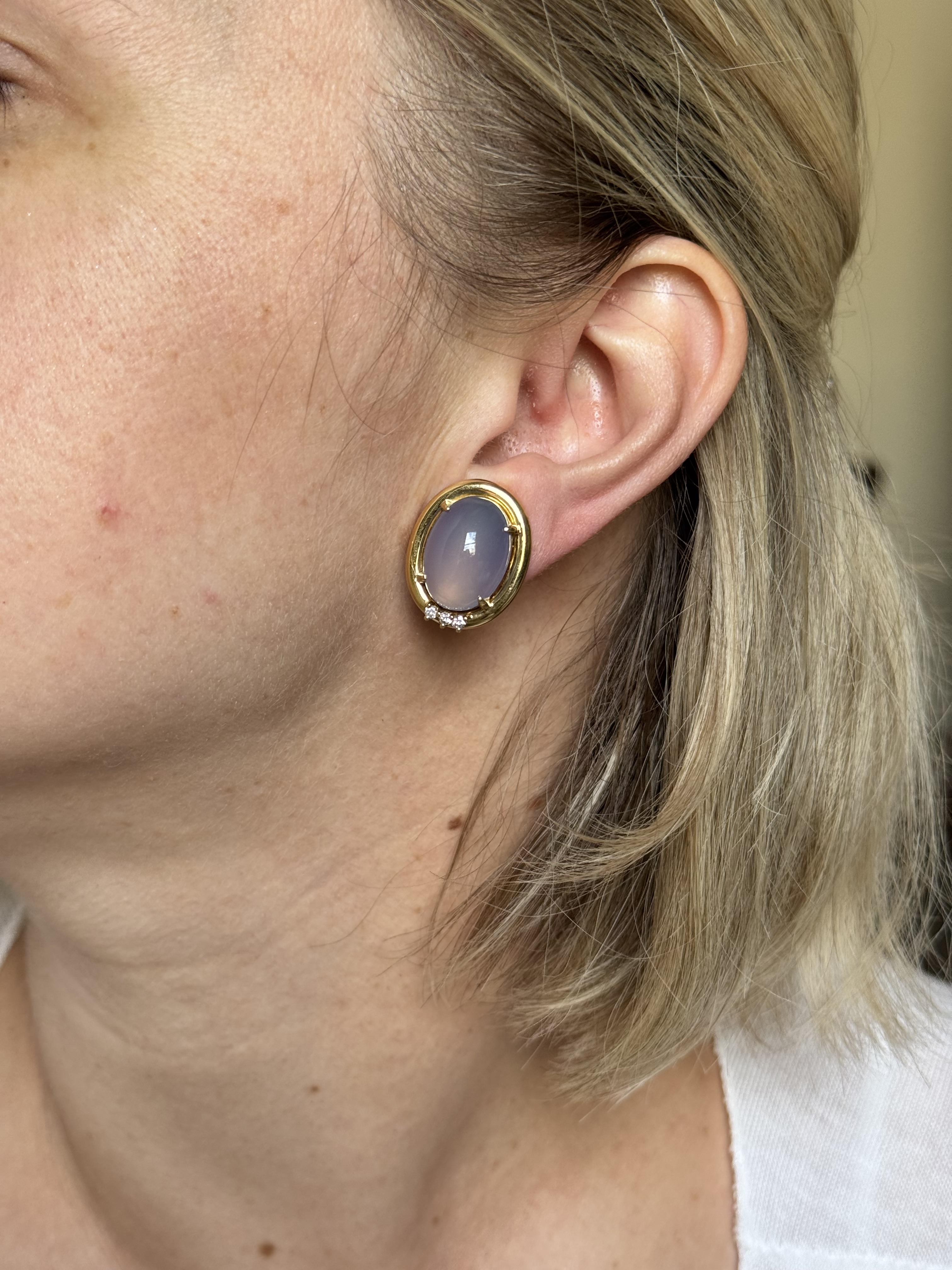 Gump's Chalcedony Diamond Gold Earrings