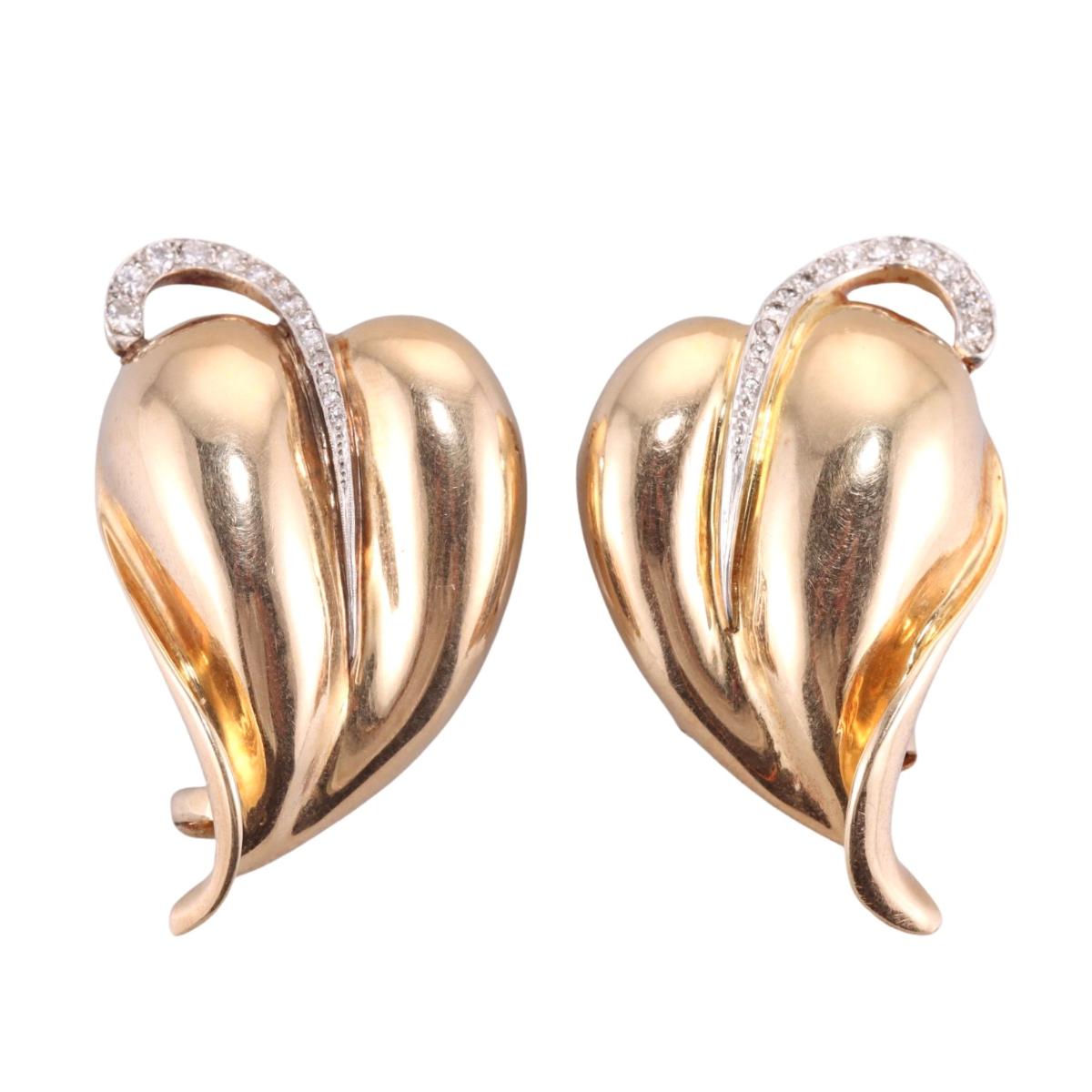 Seaman Schepps Vintage Gold Diamond Leaf Brooch Set