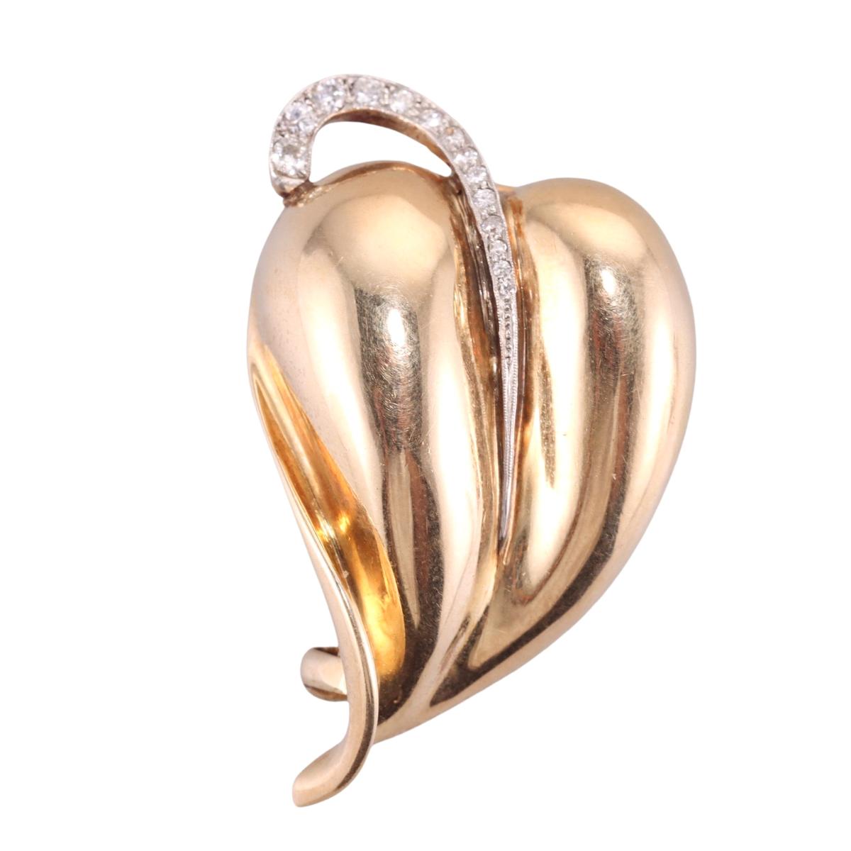 Seaman Schepps Vintage Gold Diamond Leaf Brooch Set