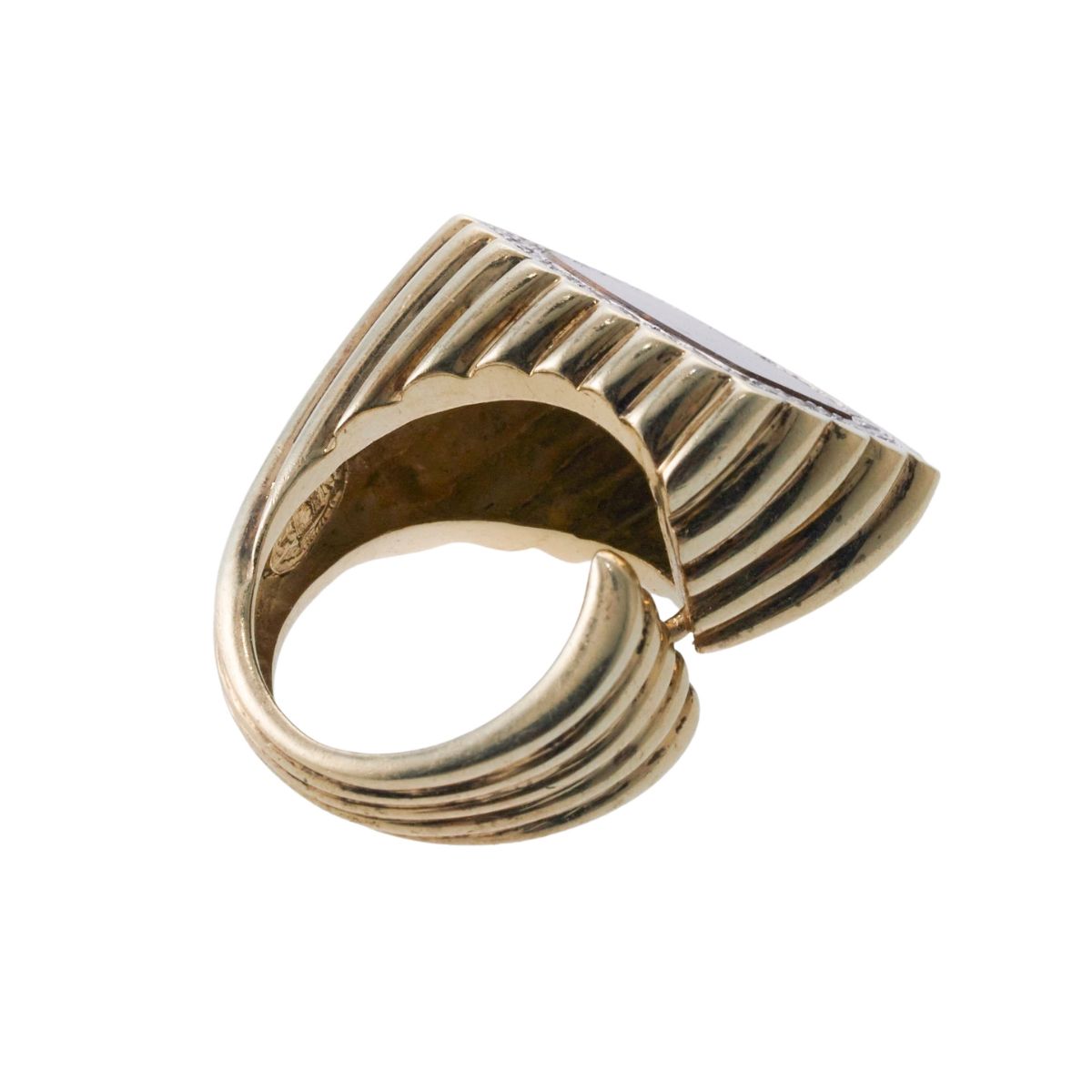 La Triomphe 1970s Tiger's Eye Diamond Gold Ring