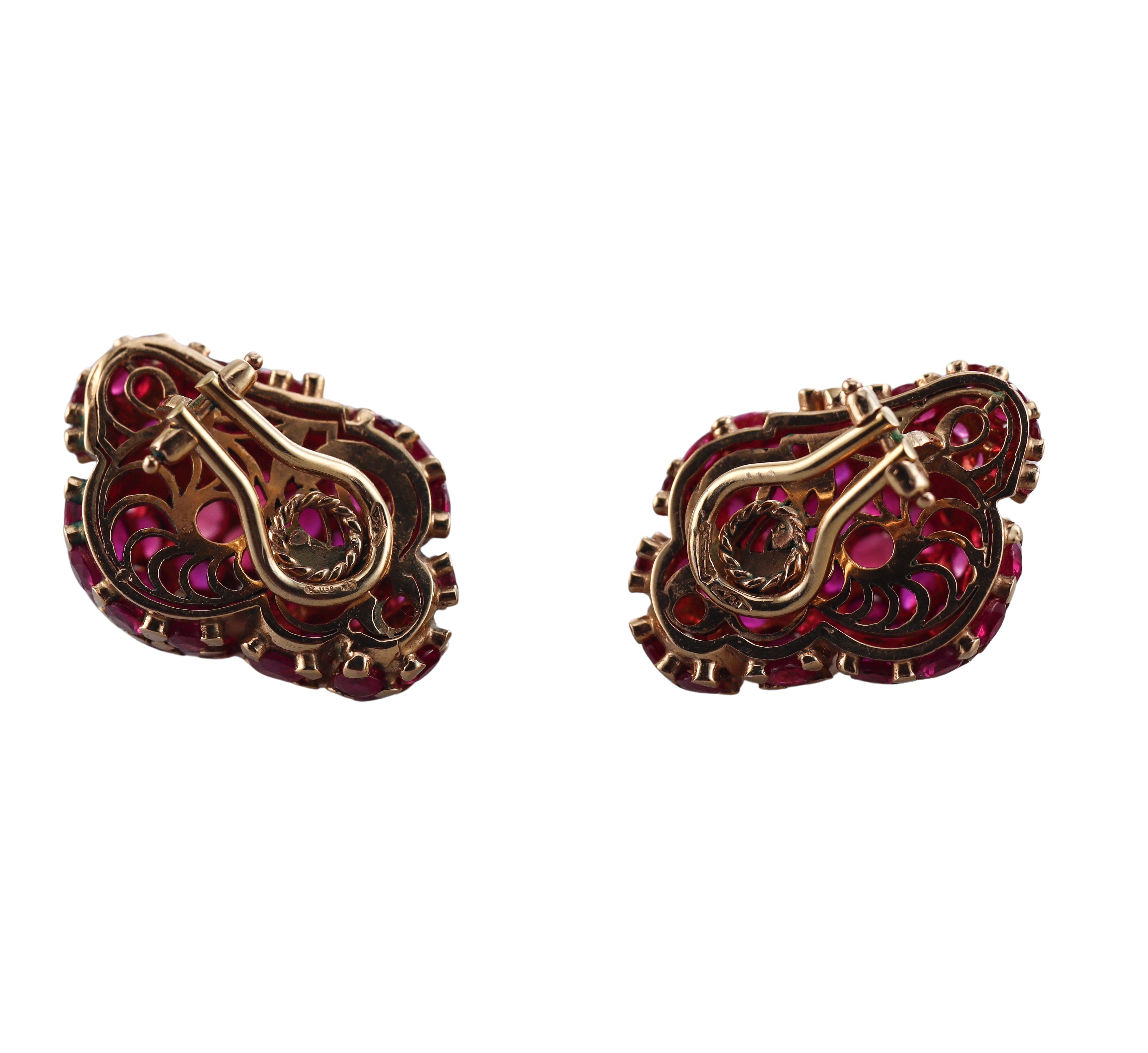 Vintage Italian Gold Ruby Shell Motif Earrings