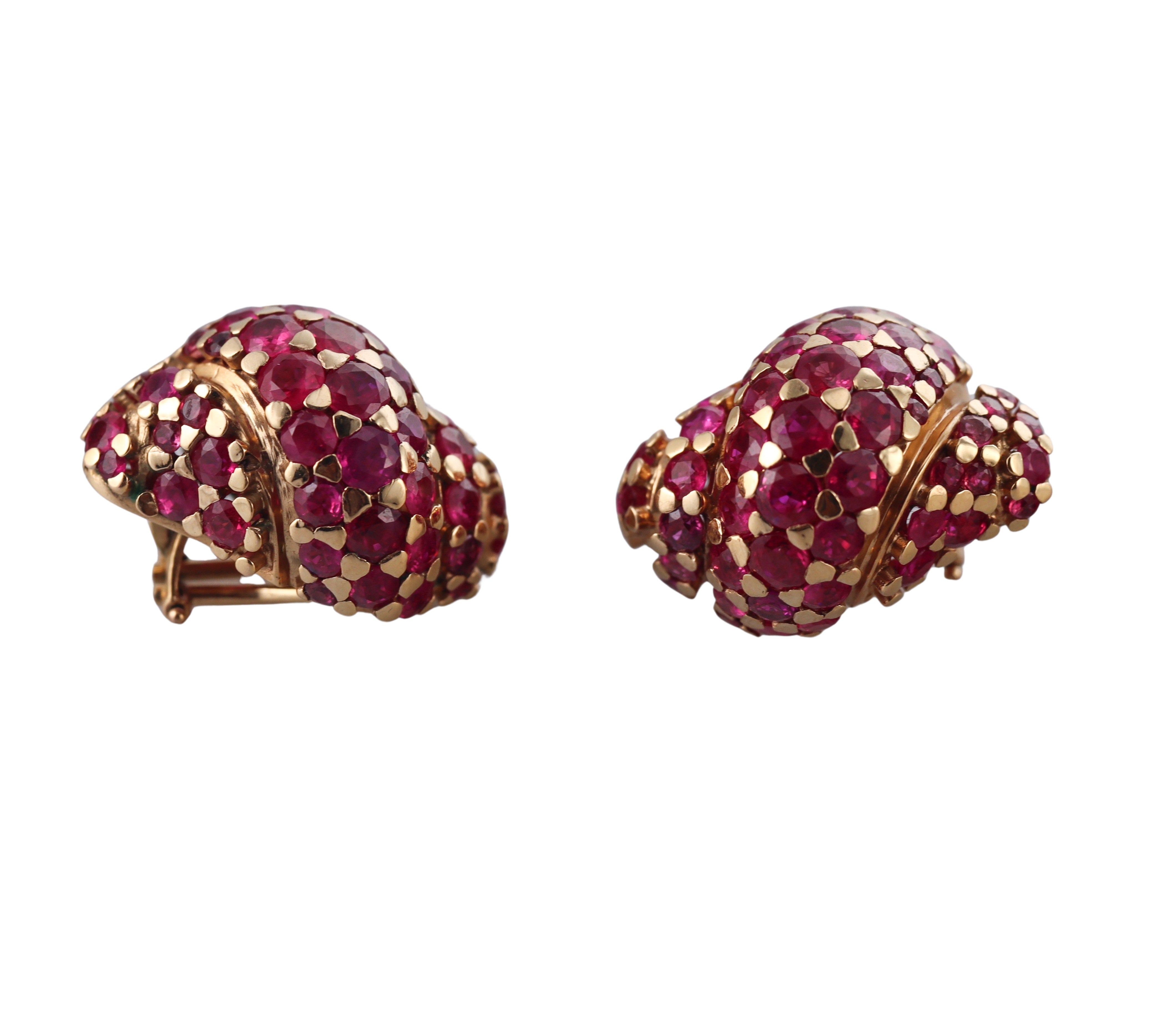 Vintage Italian Gold Ruby Shell Motif Earrings