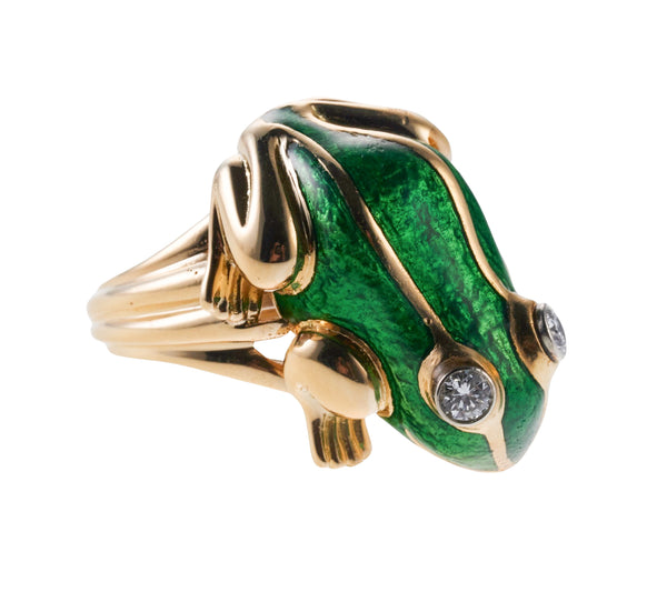 David Webb Gold Enamel Diamond Frog Ring