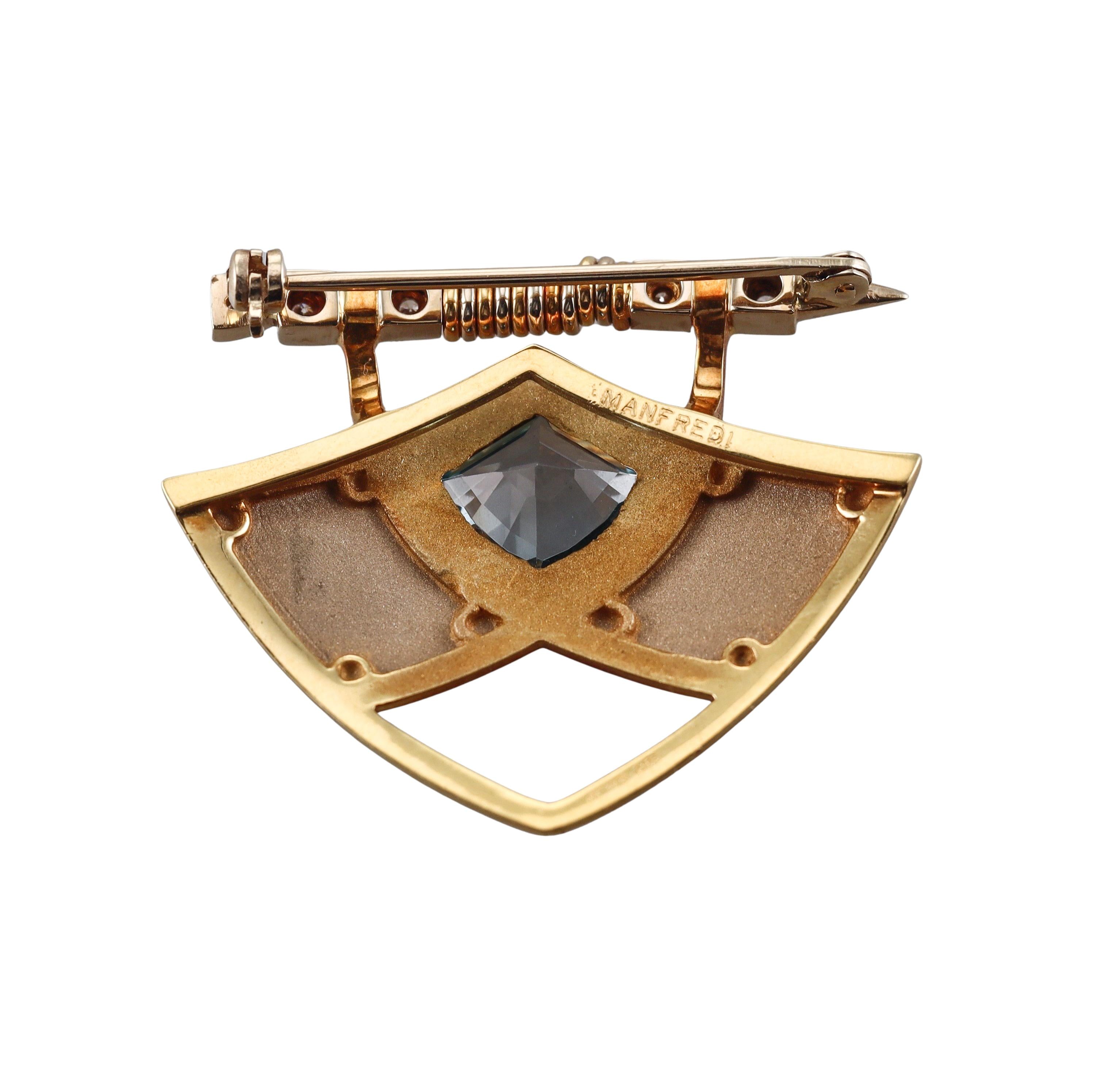Manfredi Gold Diamond Blue Topaz Brooch Pin