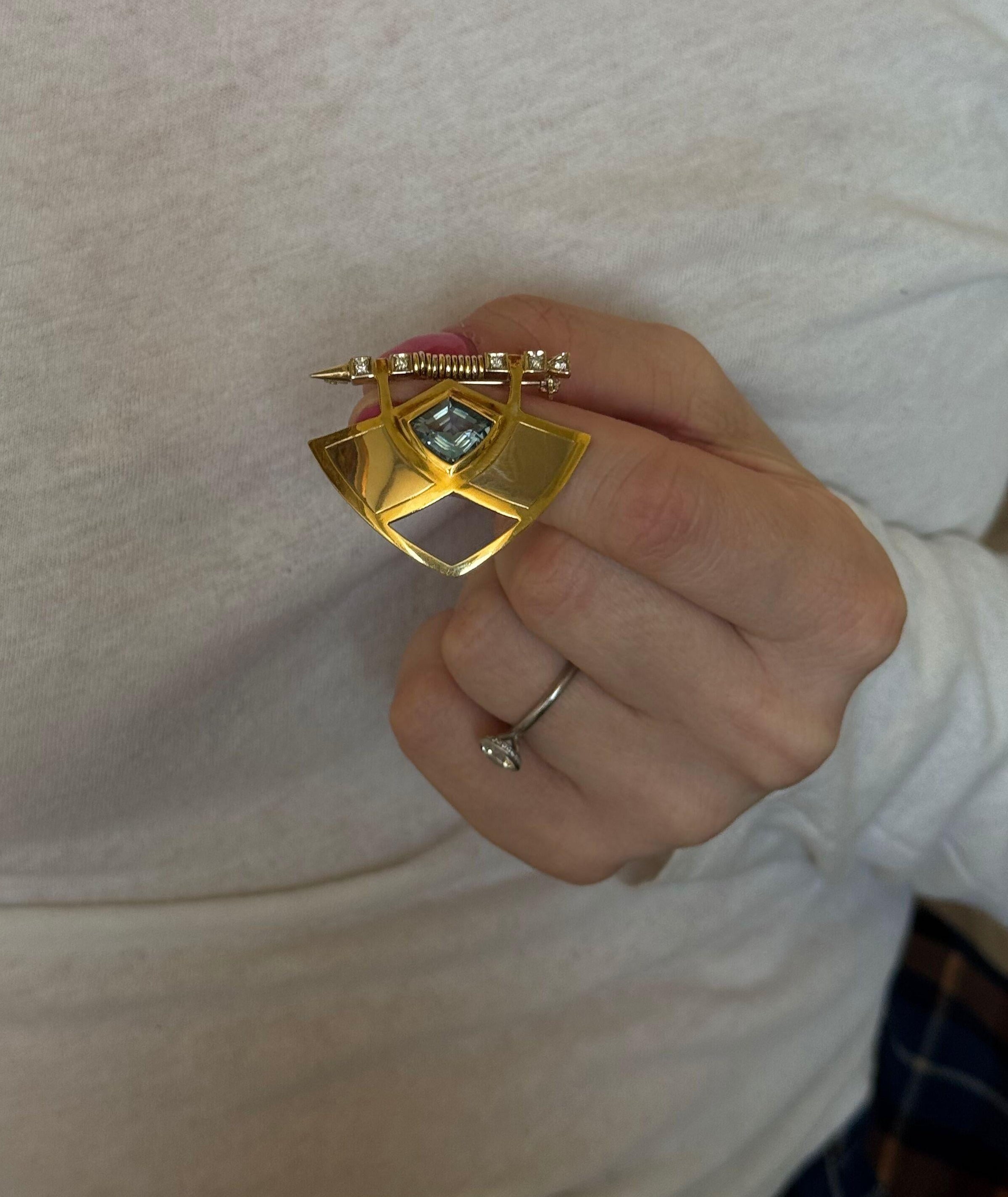 Manfredi Gold Diamond Blue Topaz Brooch Pin