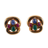 David Webb Emerald Ruby Sapphire Gold Earrings