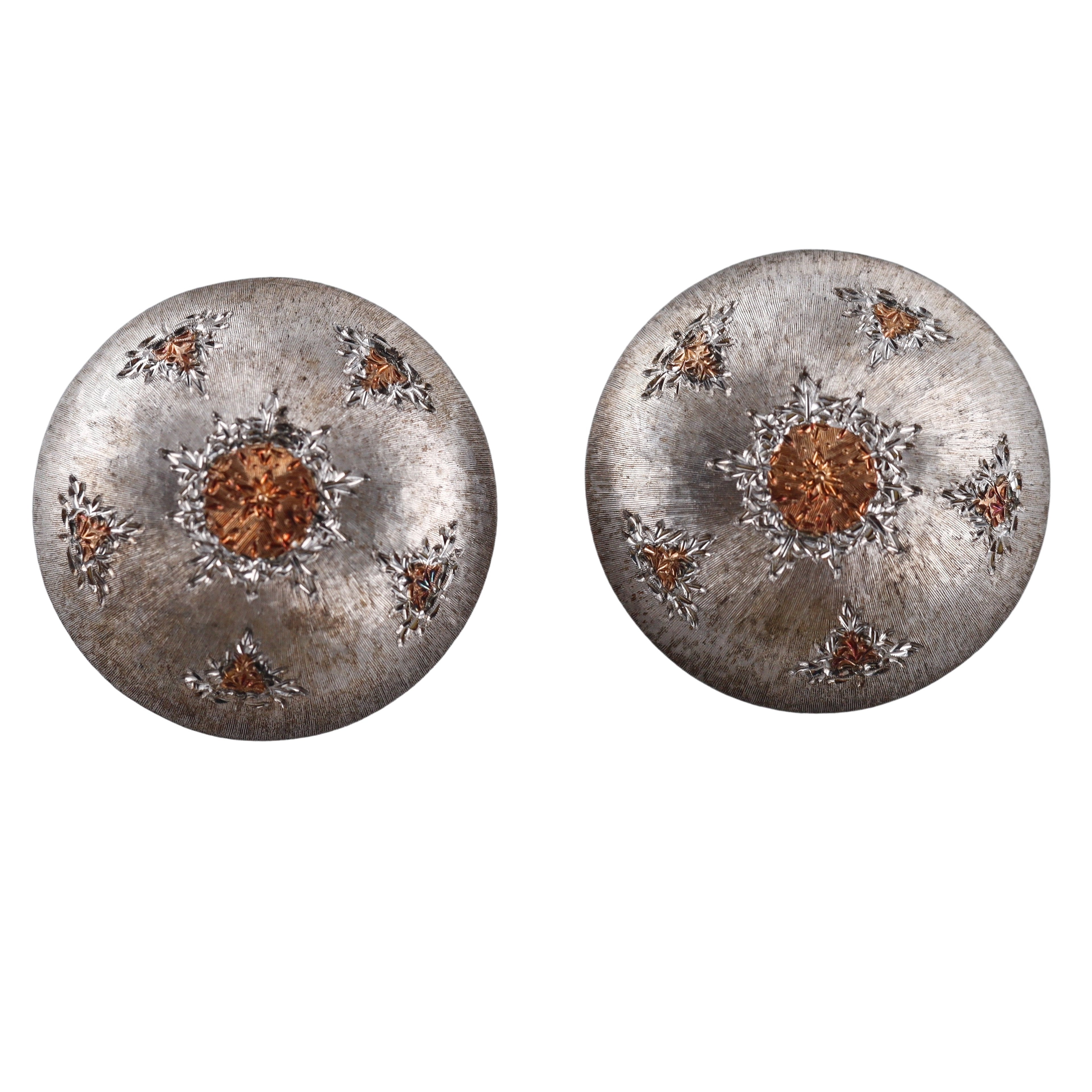 Mario Buccellati Macri Silver Gold Large Button Earrings
