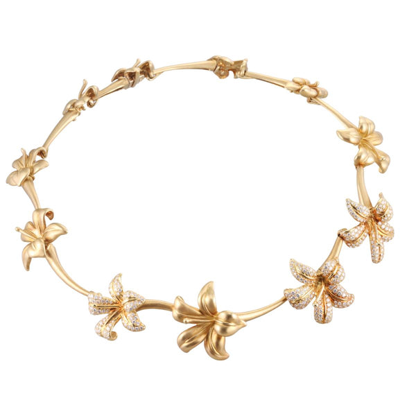 Angela Cummings Gold Diamond Jasmine Flower Necklace