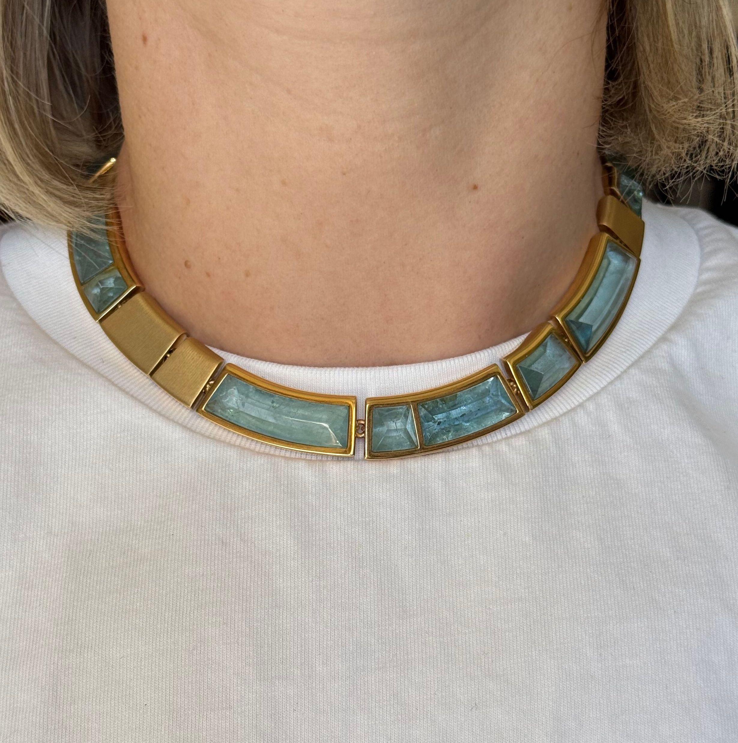 1970s Modernist Aquamarine Gold Necklace