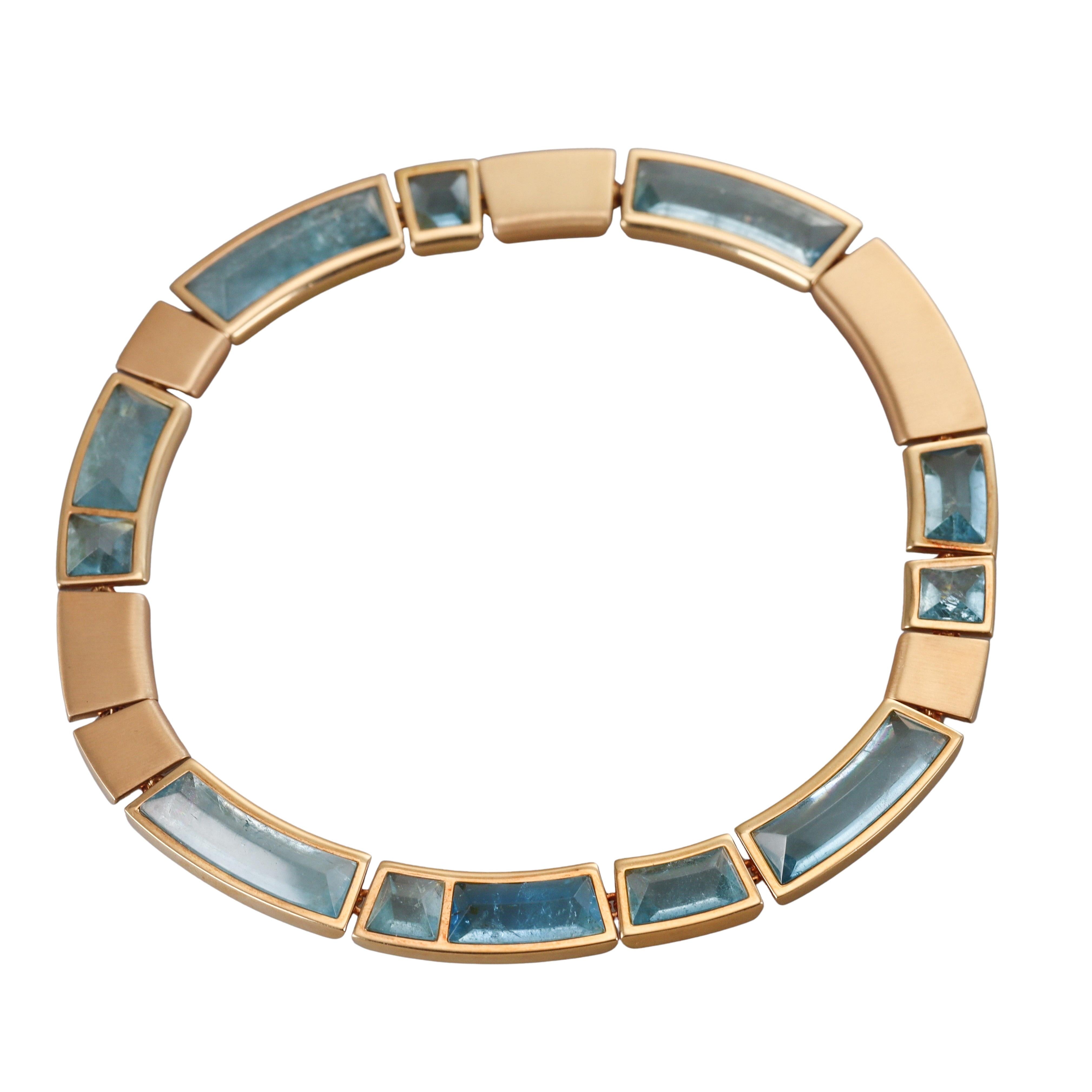 1970s Modernist Aquamarine Gold Necklace