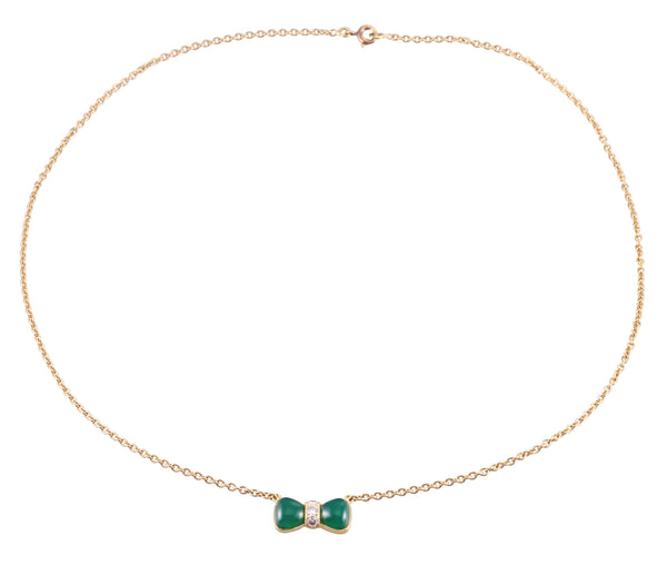 Van Cleef & Arpels Chrysoprase Diamond Gold Bow Necklace