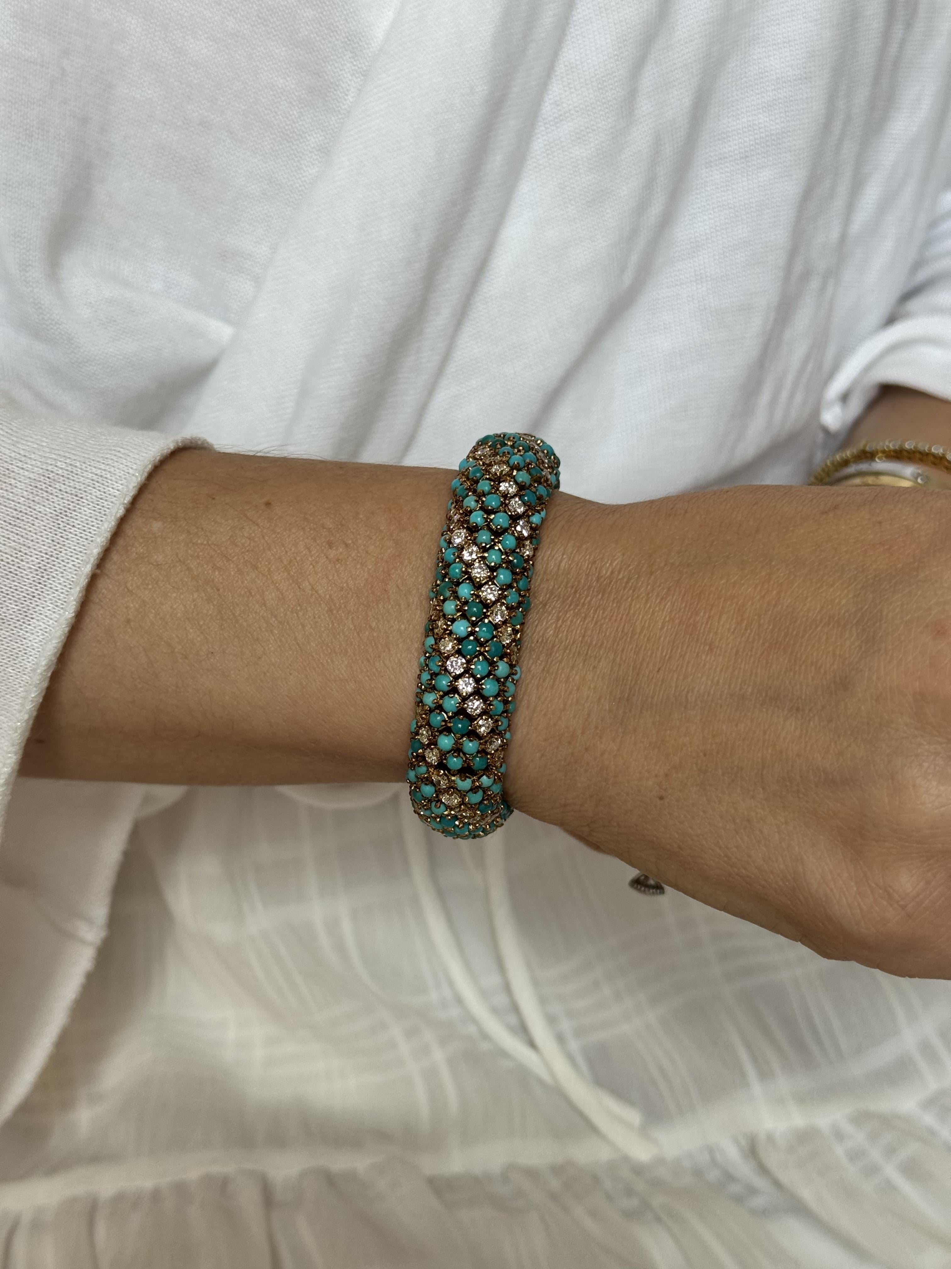 1960s Italian Diamond Turquoise Gold Bracelet