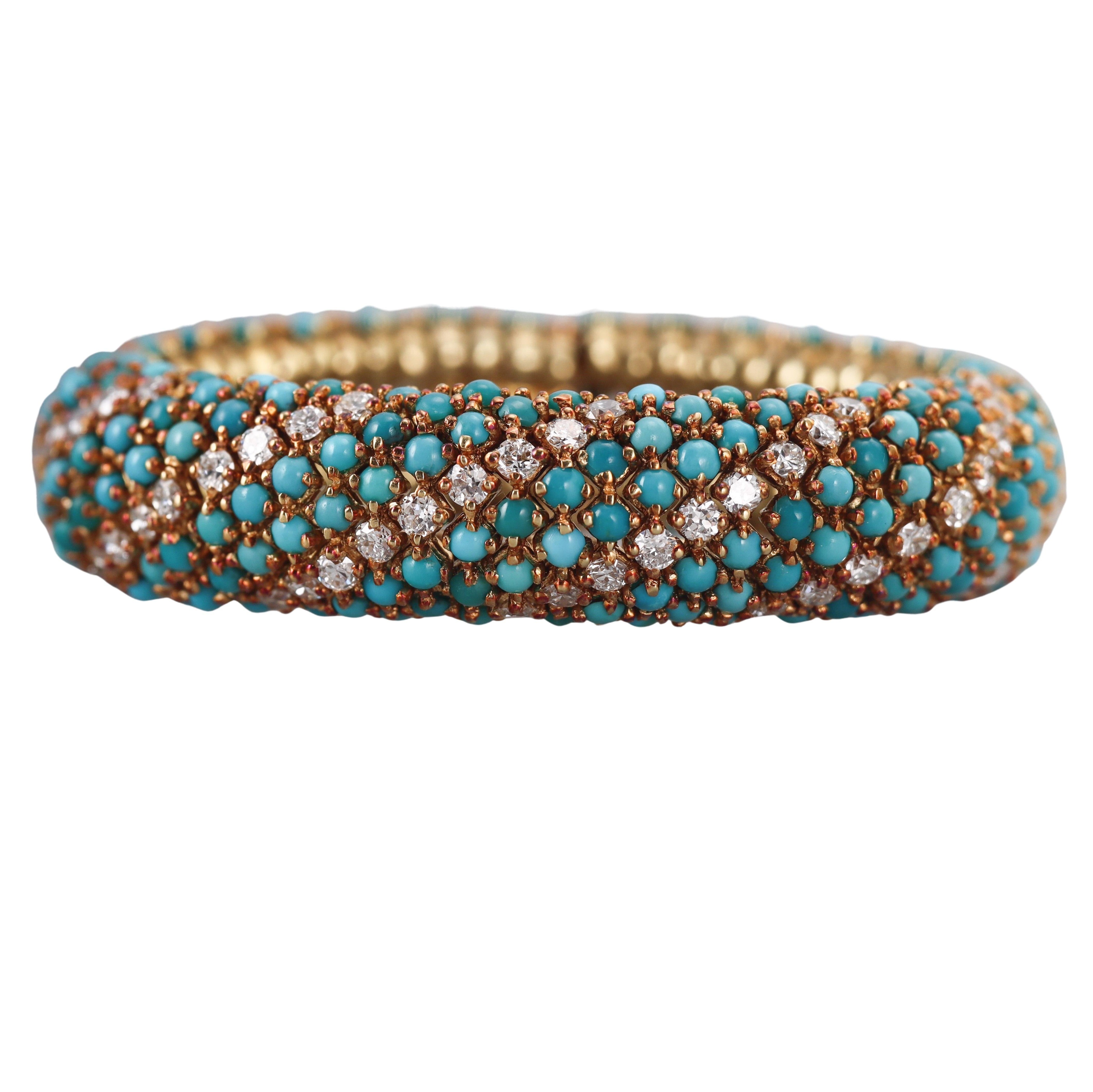 1960s Italian Diamond Turquoise Gold Bracelet