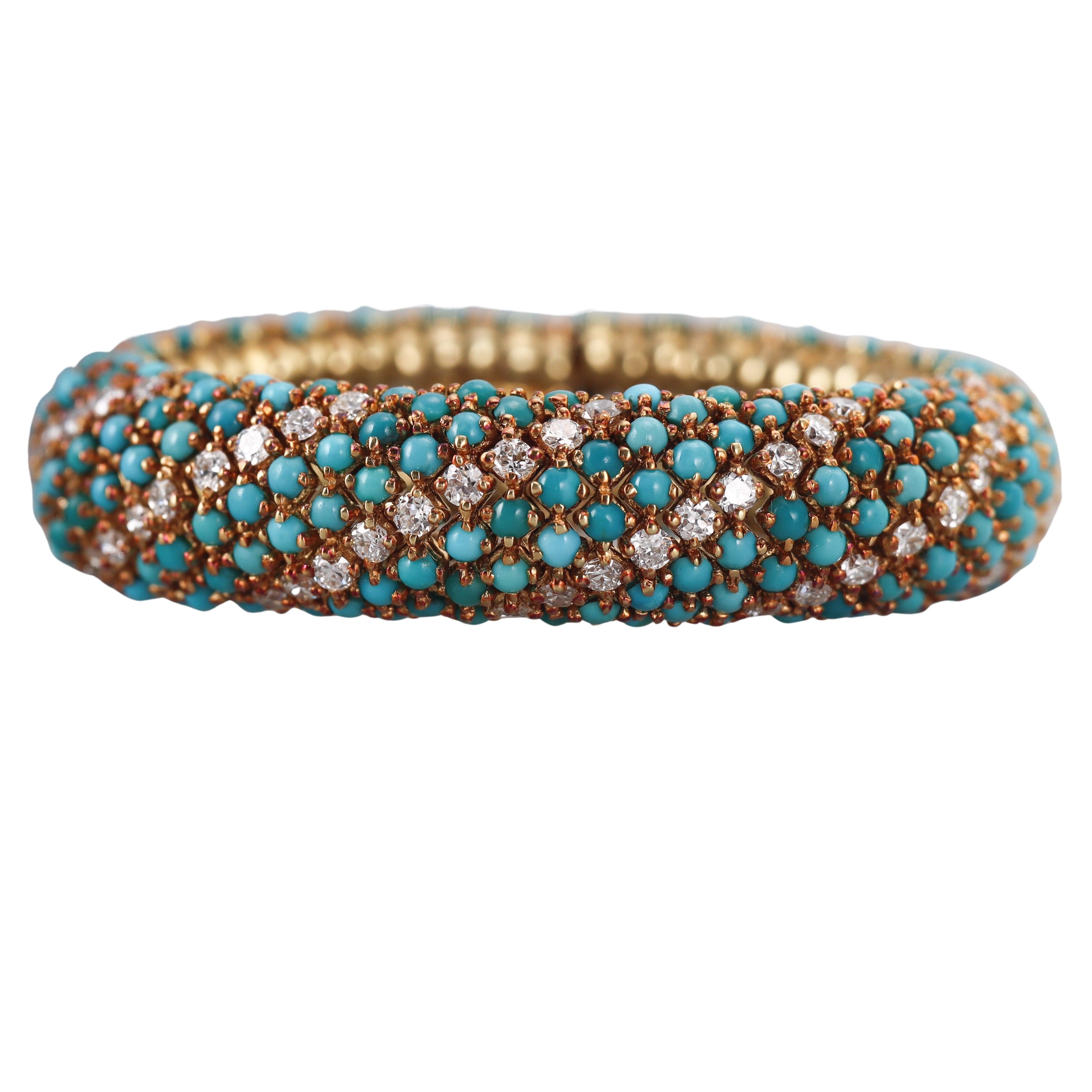 1960s Italian Diamond Turquoise Gold Bracelet