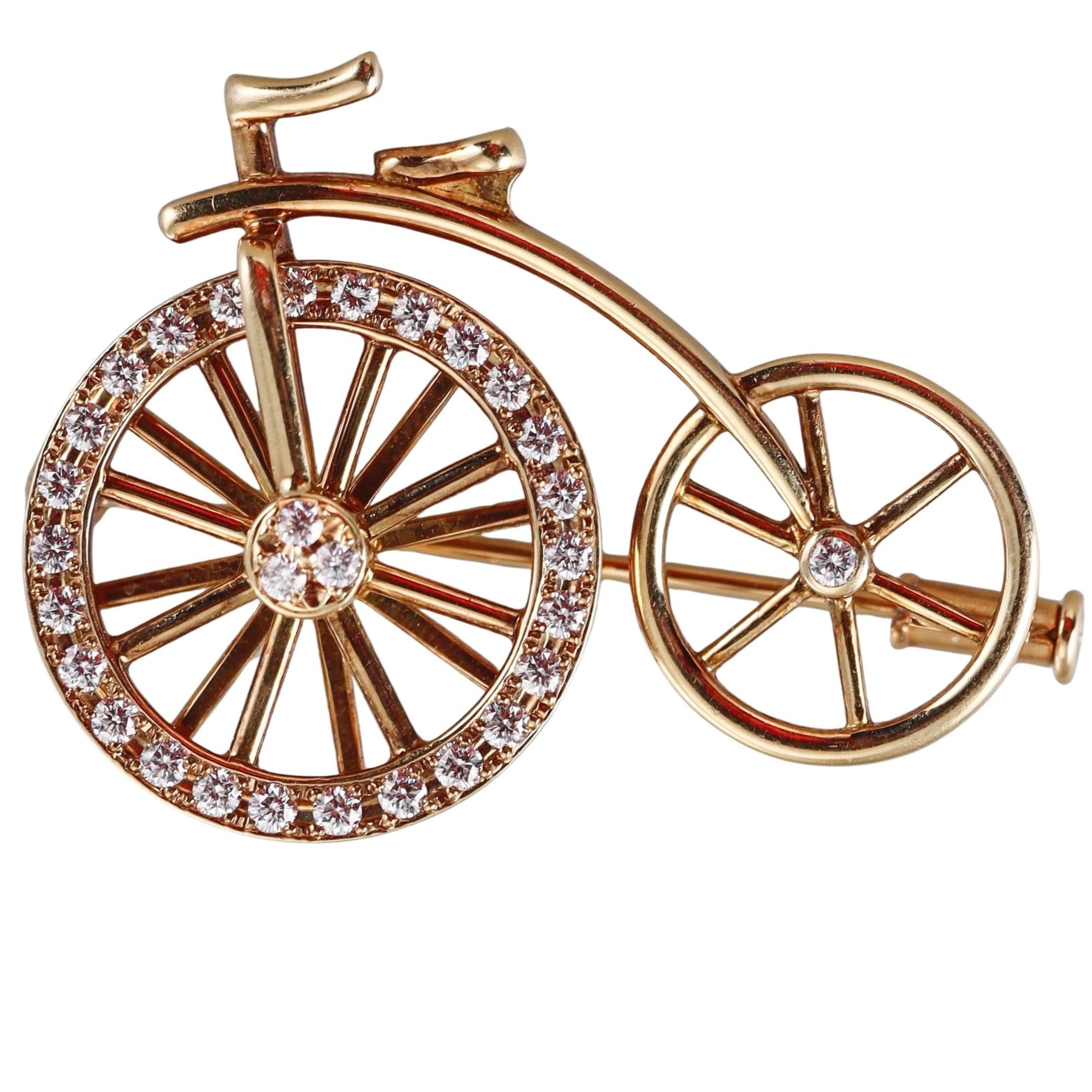 Diamond Gold Bicycle Brooch Pin
