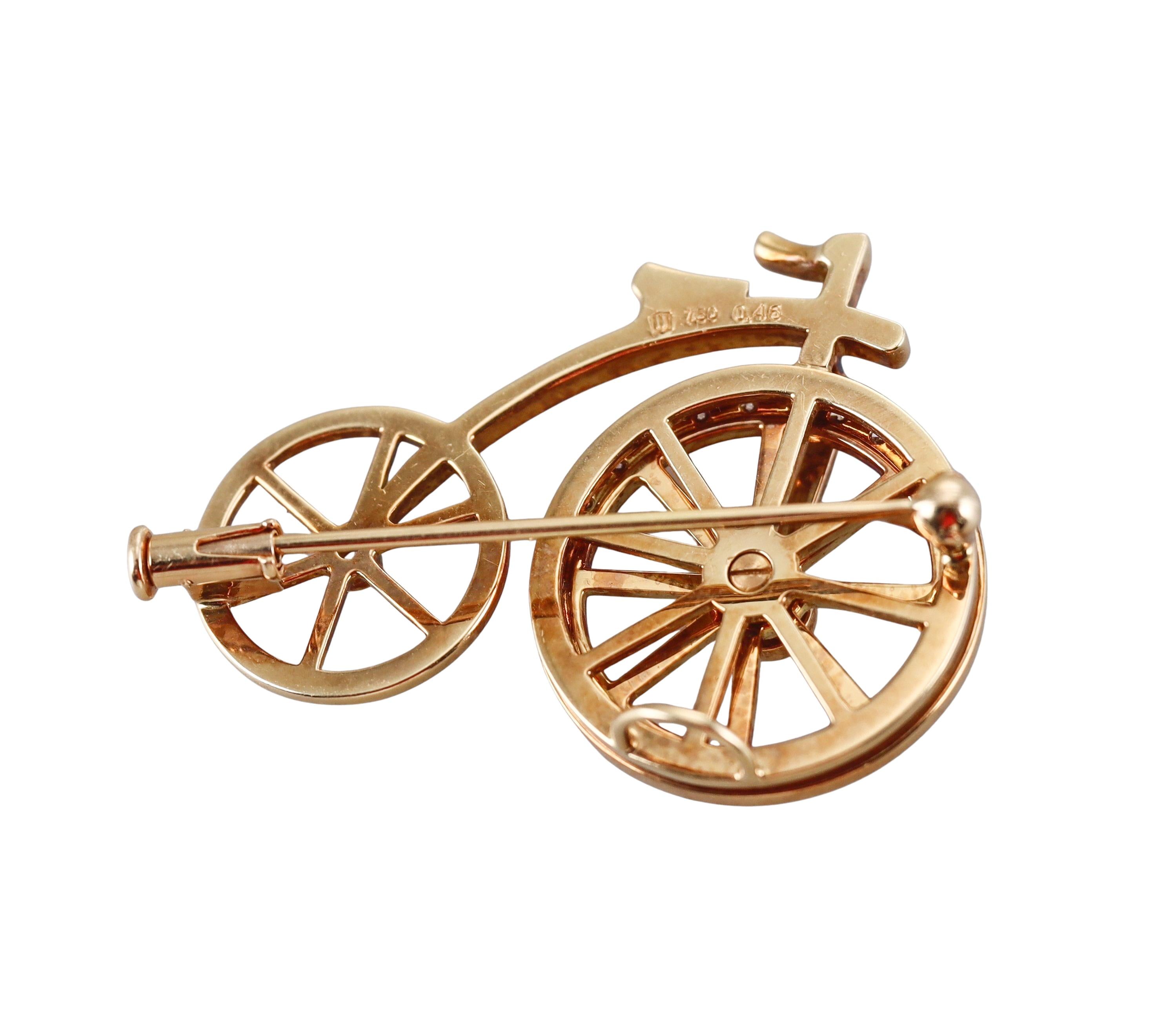 Diamond Gold Bicycle Brooch Pin