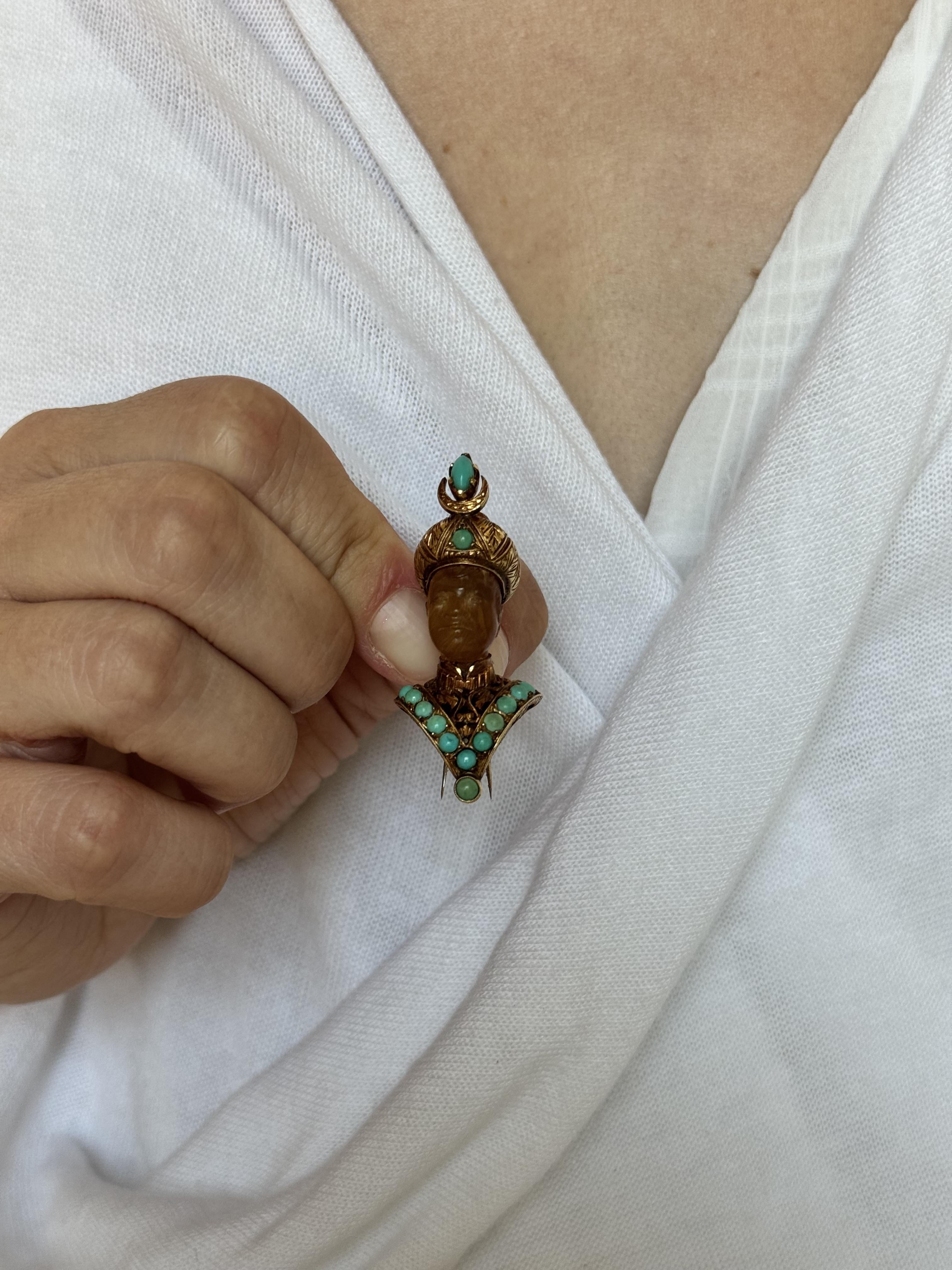 Nardi Amber Garnet Turquoise Gold Blackamoor Brooch