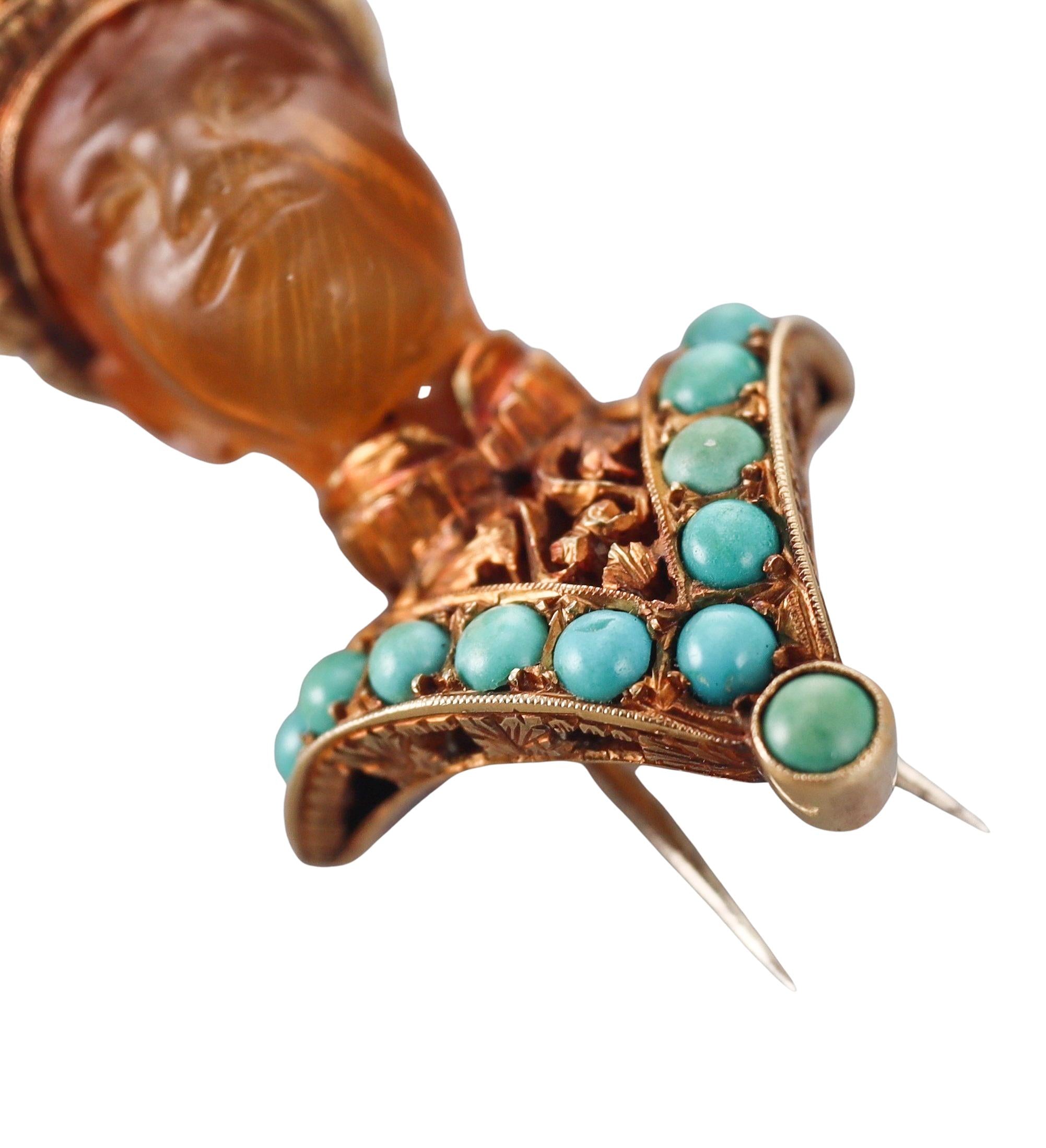 Nardi Amber Garnet Turquoise Gold Blackamoor Brooch