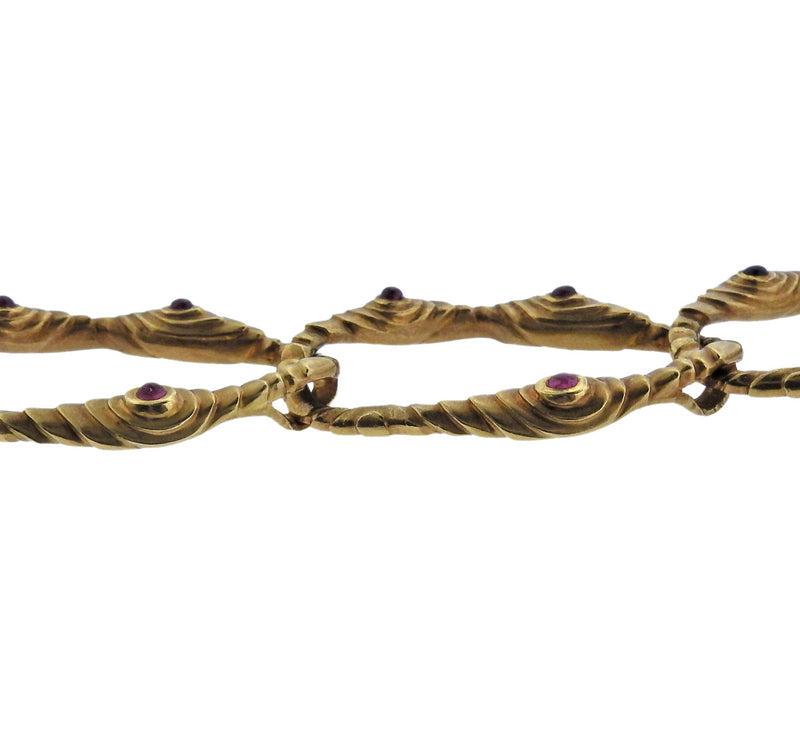 1980s Angela Cummings Ruby Gold Link Necklace